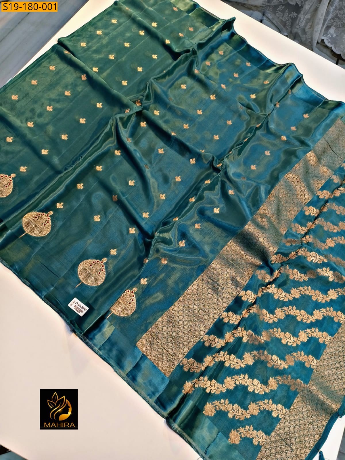 Teal Green Banarasi Semi katan Silk Saree
