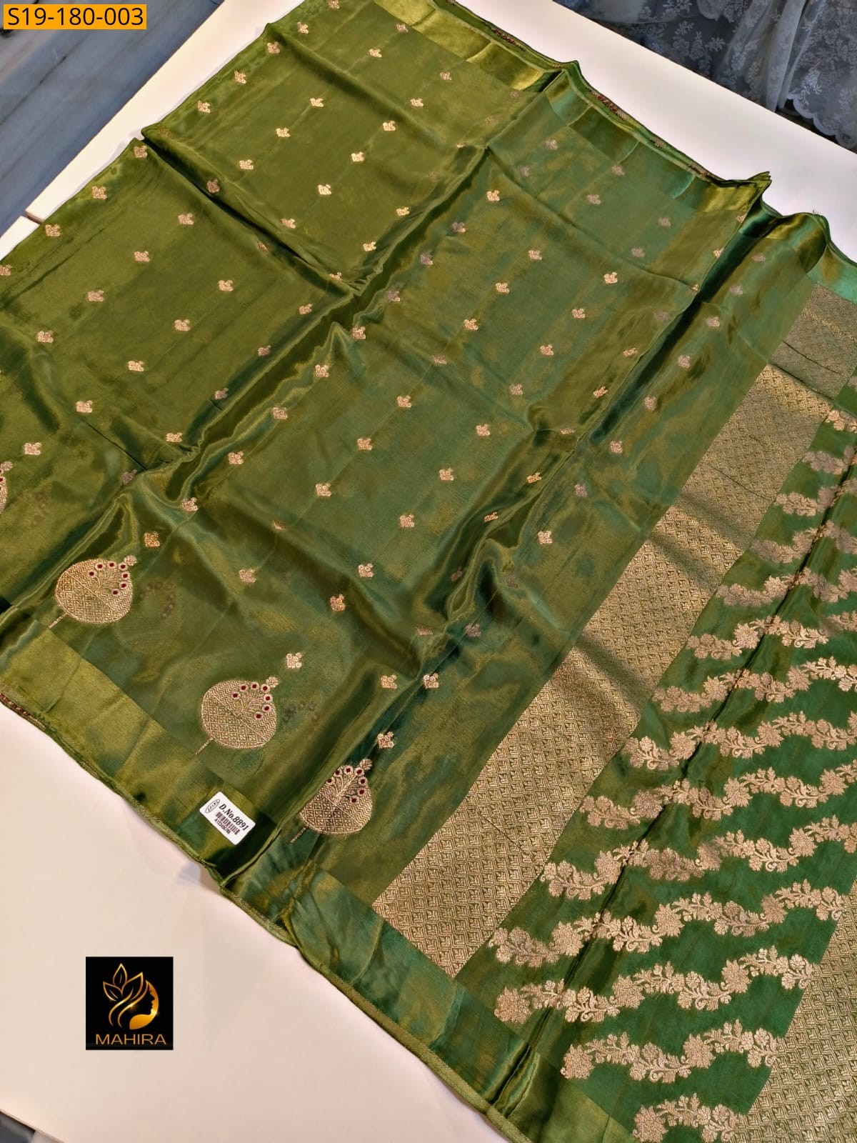 Light Green Banarasi Semi katan Silk Saree