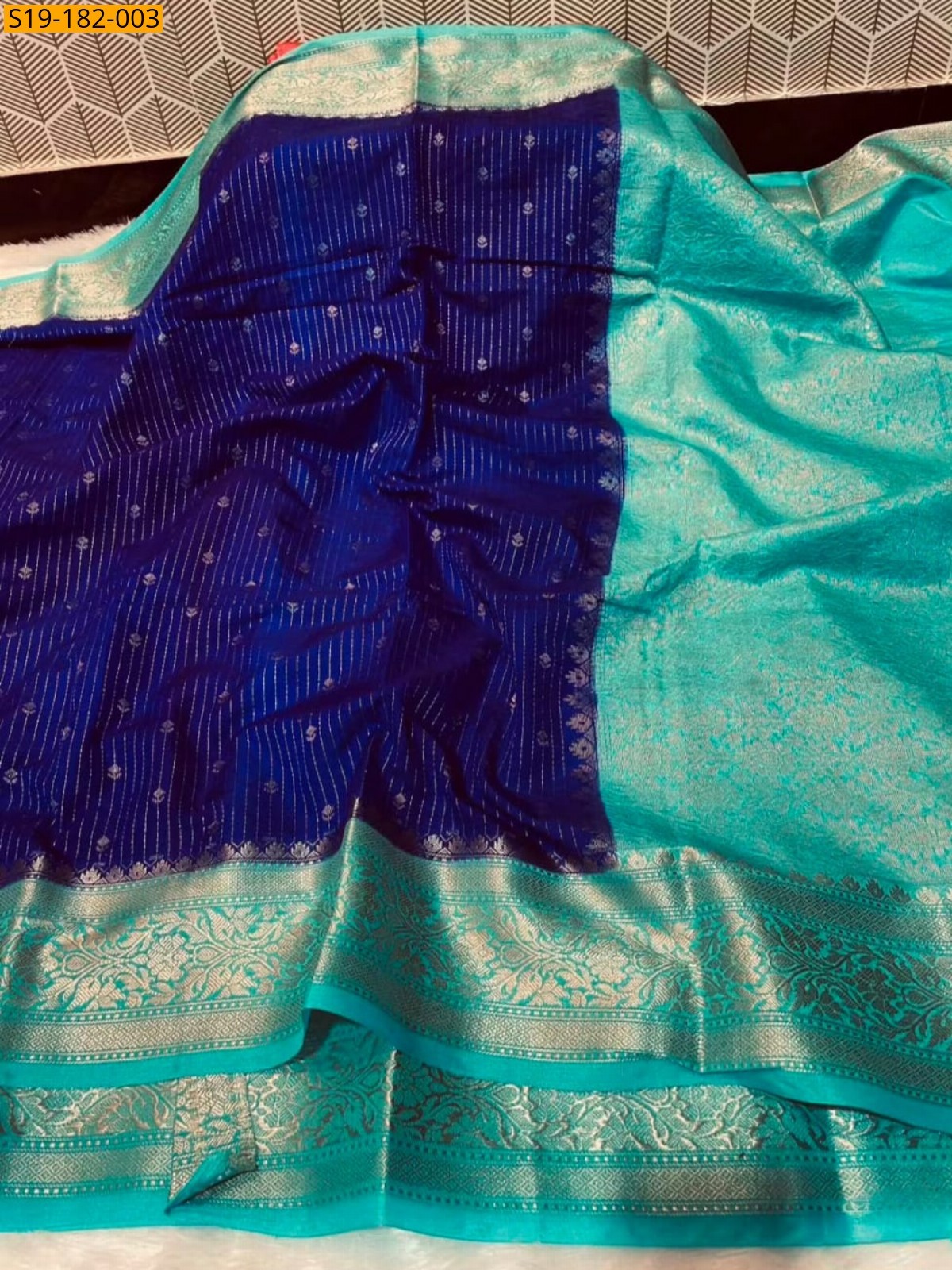 Navy Blue Fancy Banarasi Chiniya Soft Silk Saree