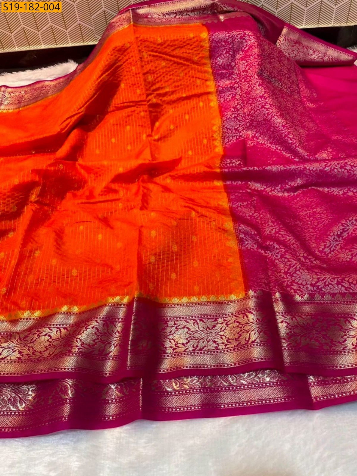 Orange Fancy Banarasi Chiniya Soft Silk Saree