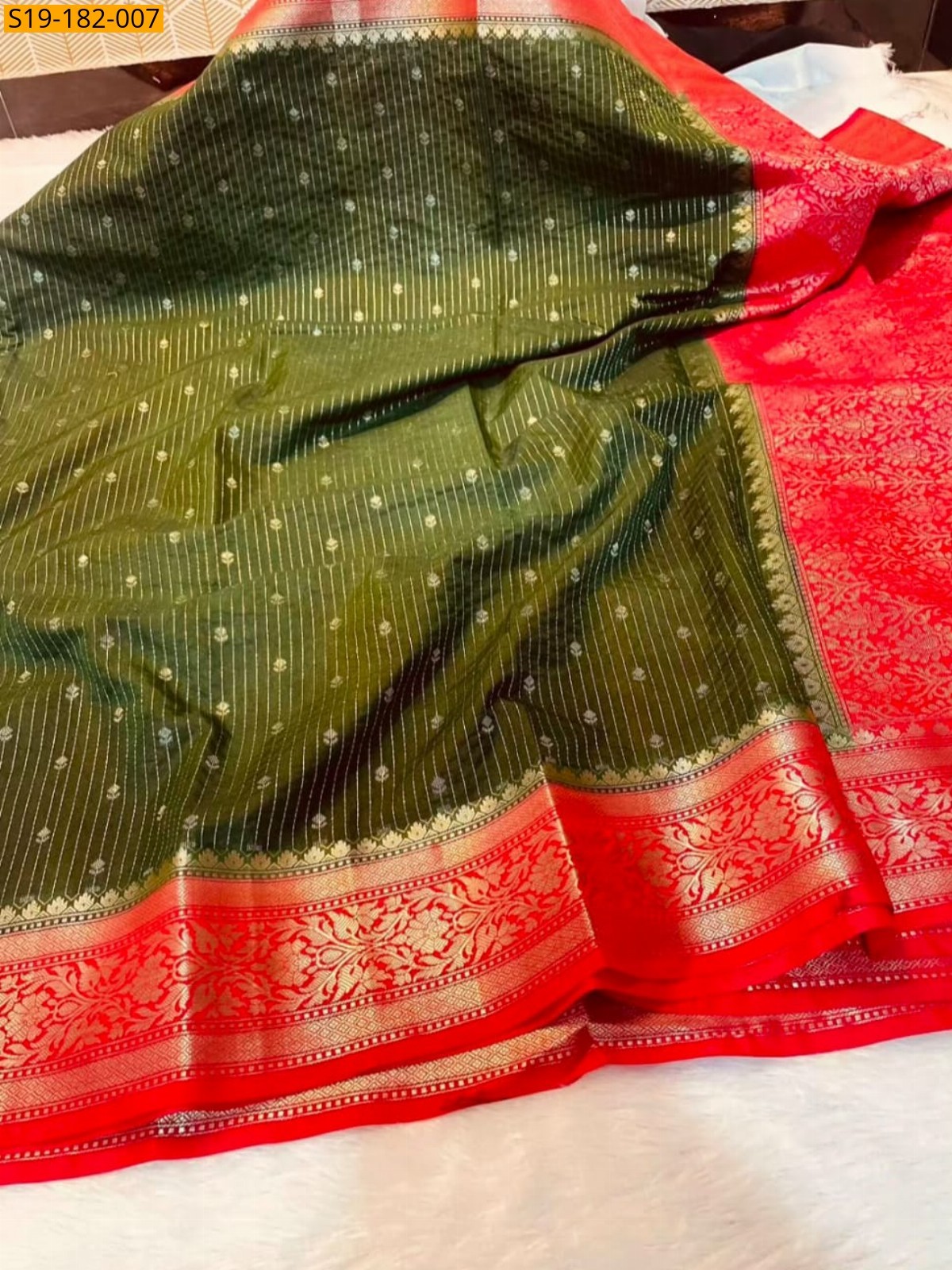 Green Fancy Banarasi Chiniya Soft Silk Saree