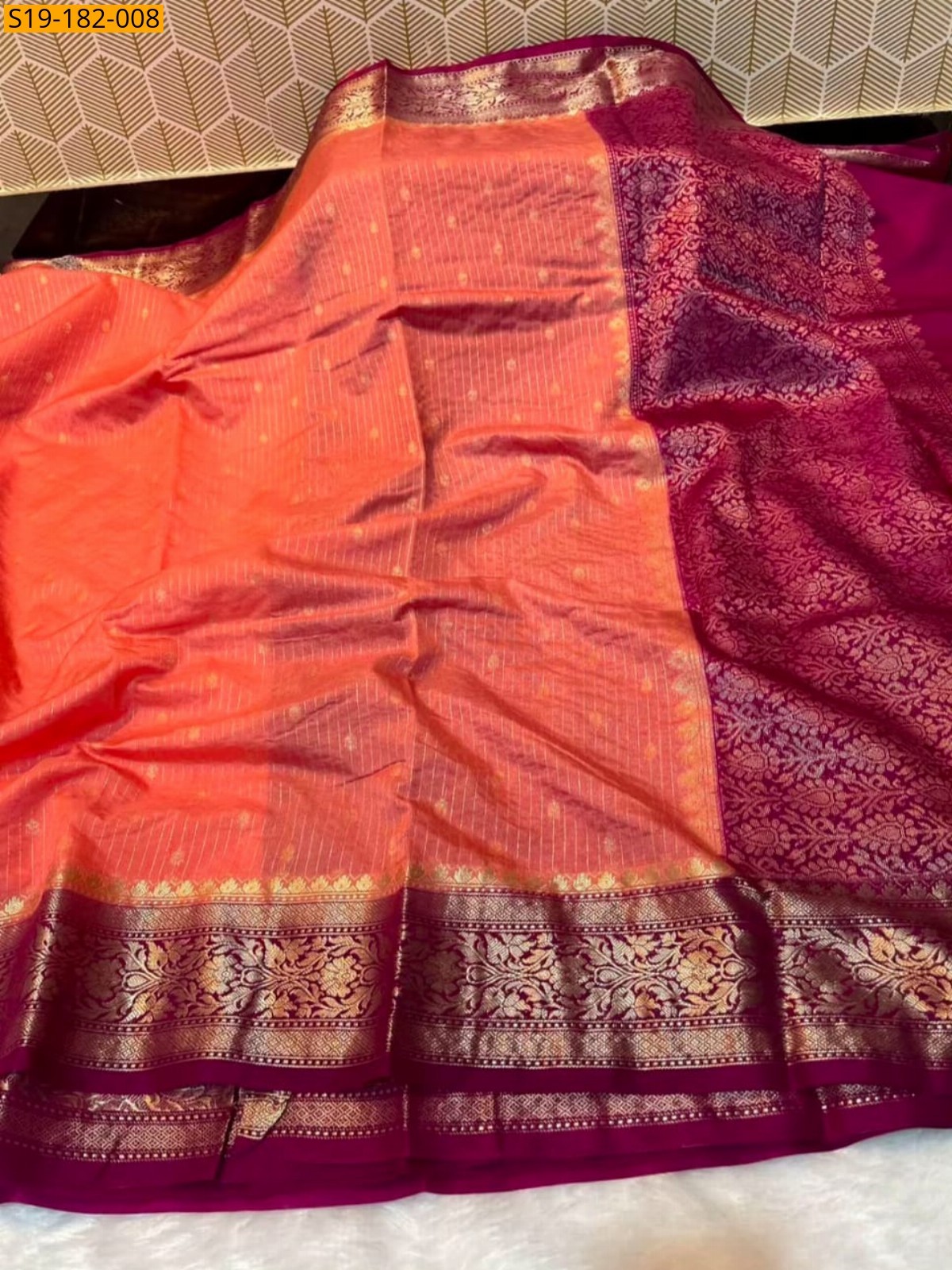 Light orange Fancy Banarasi Chiniya Soft Silk Saree