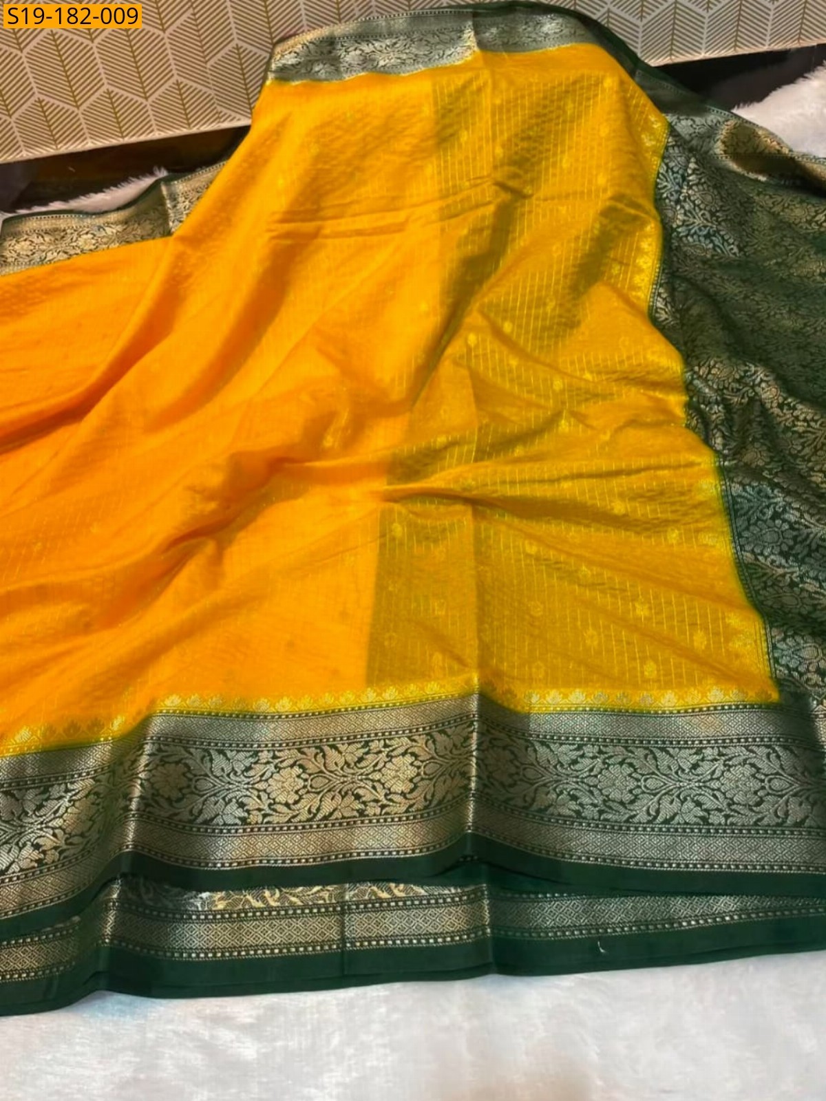 Yellow Fancy Banarasi Chiniya Soft Silk Saree