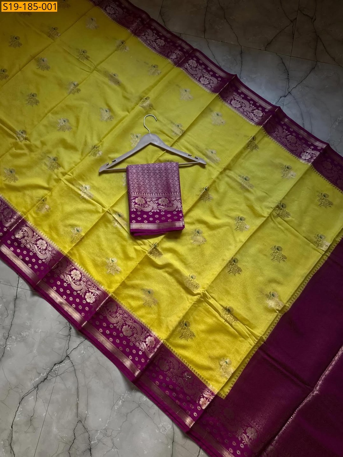 Yellow Fancy Banarasi Semi Georgette Dyble Saree
