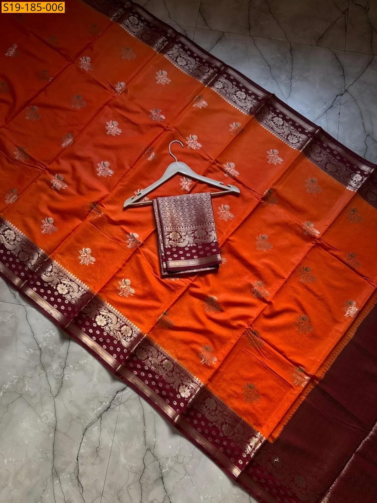 Orange Fancy Banarasi Semi Georgette Dyble Saree