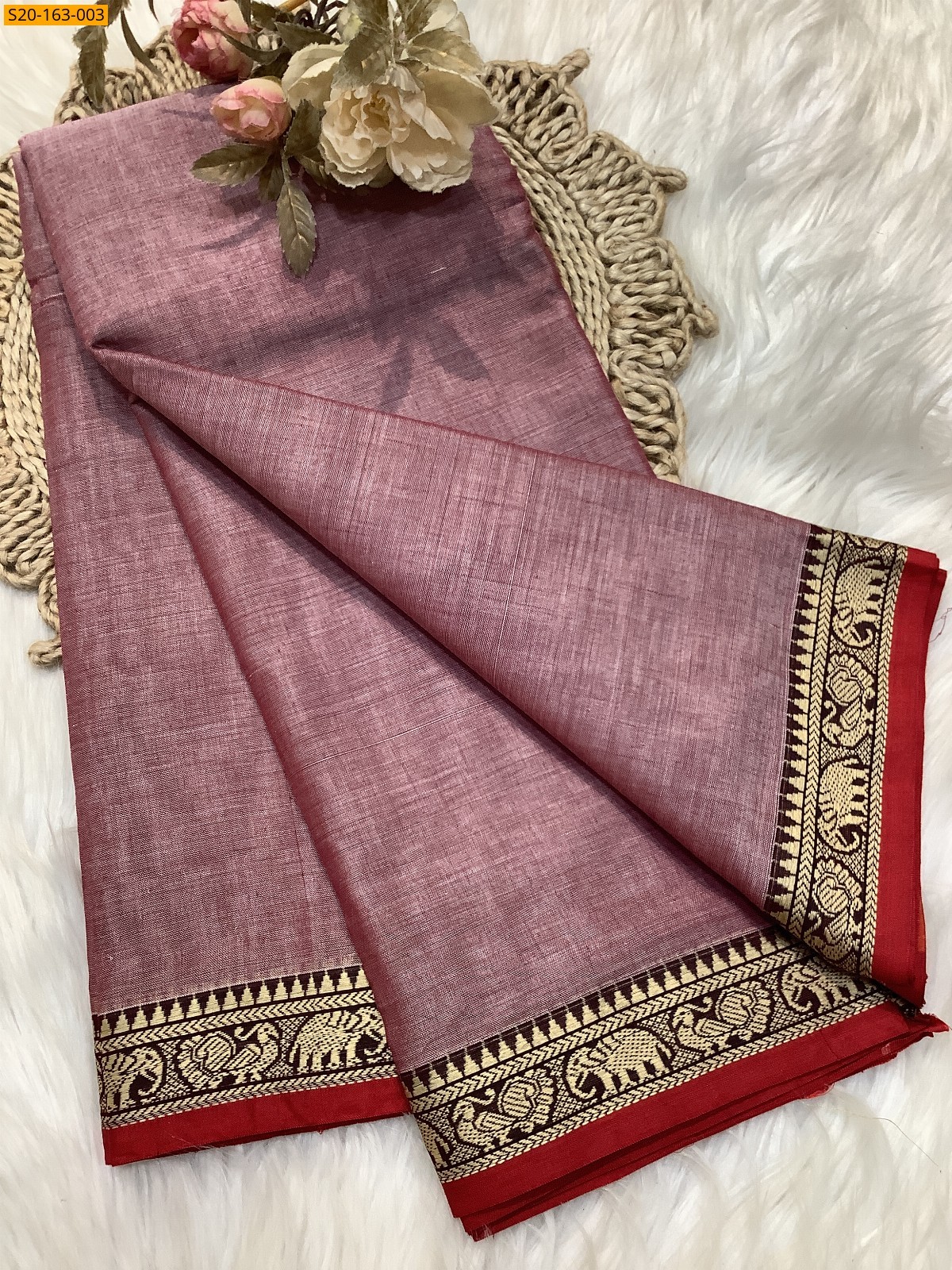 Light Red Traditional narayanpet drapes saree