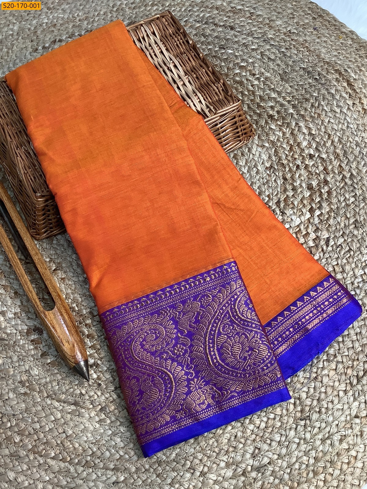Orange Narayanpet mercerized cotton saree