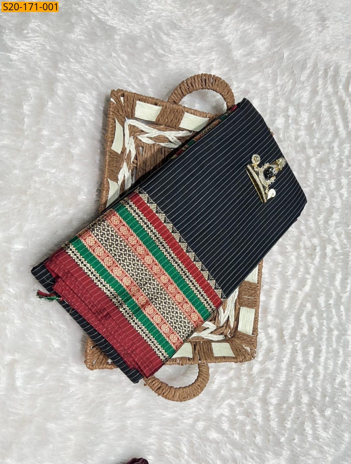 Black Striped mercerized cotton saree