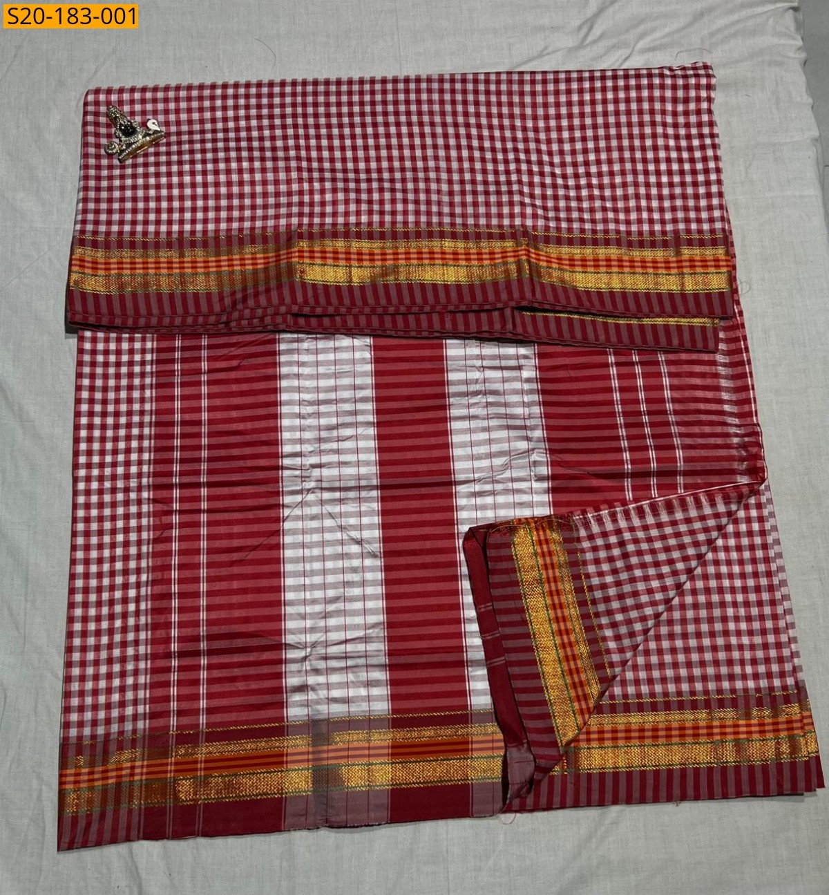 Maroon Cotton Checks Saree