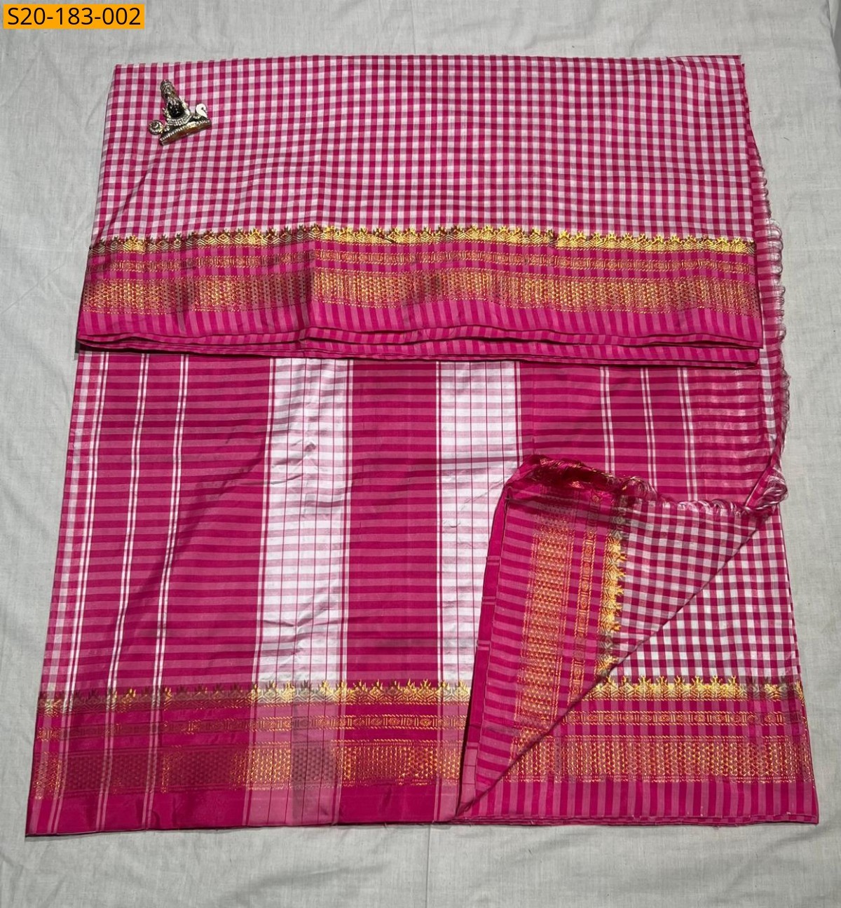 Pink Cotton Checks Saree