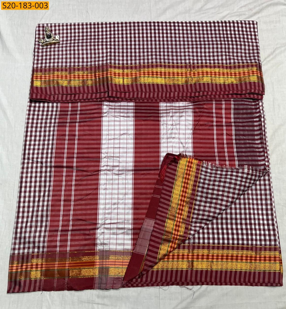 Brown Cotton Checks Saree