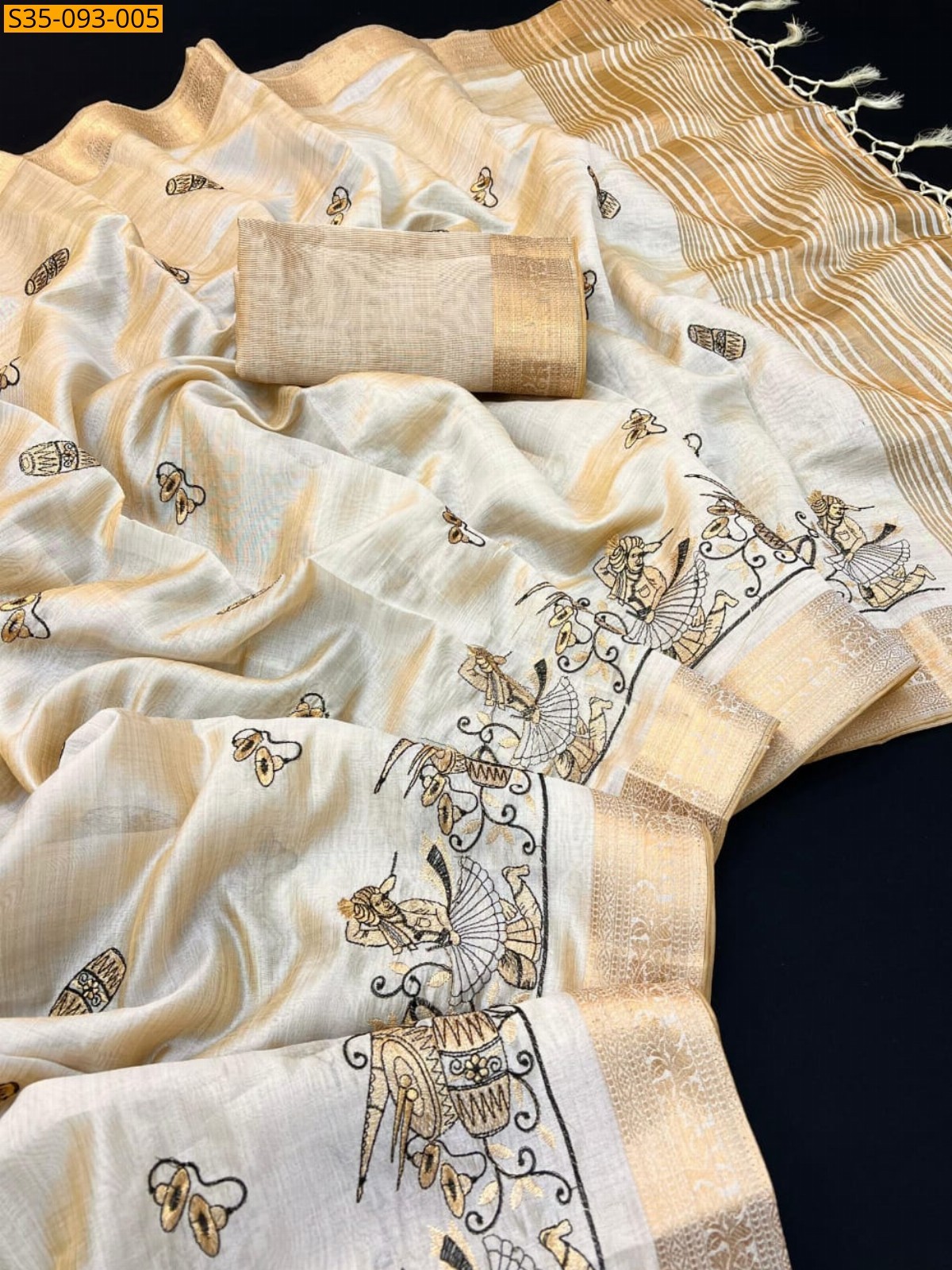 Half White Fancy Tusser Silk  Sarees