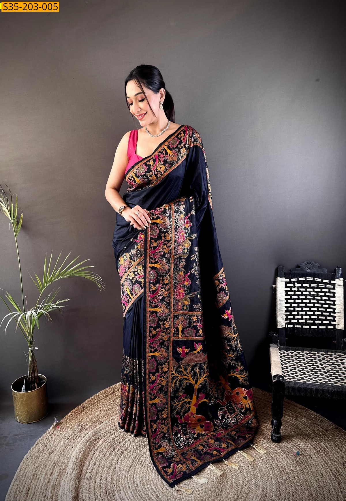 Black Fancy Pashmina silk saree