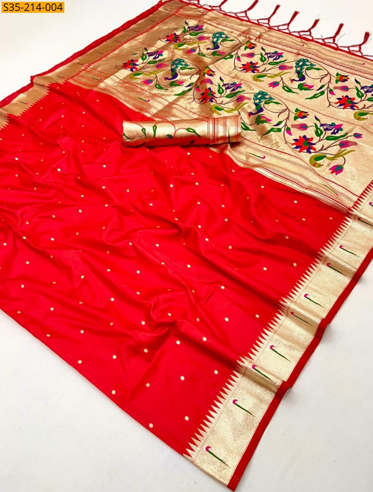 Red Paithani Soft Silk Sarees