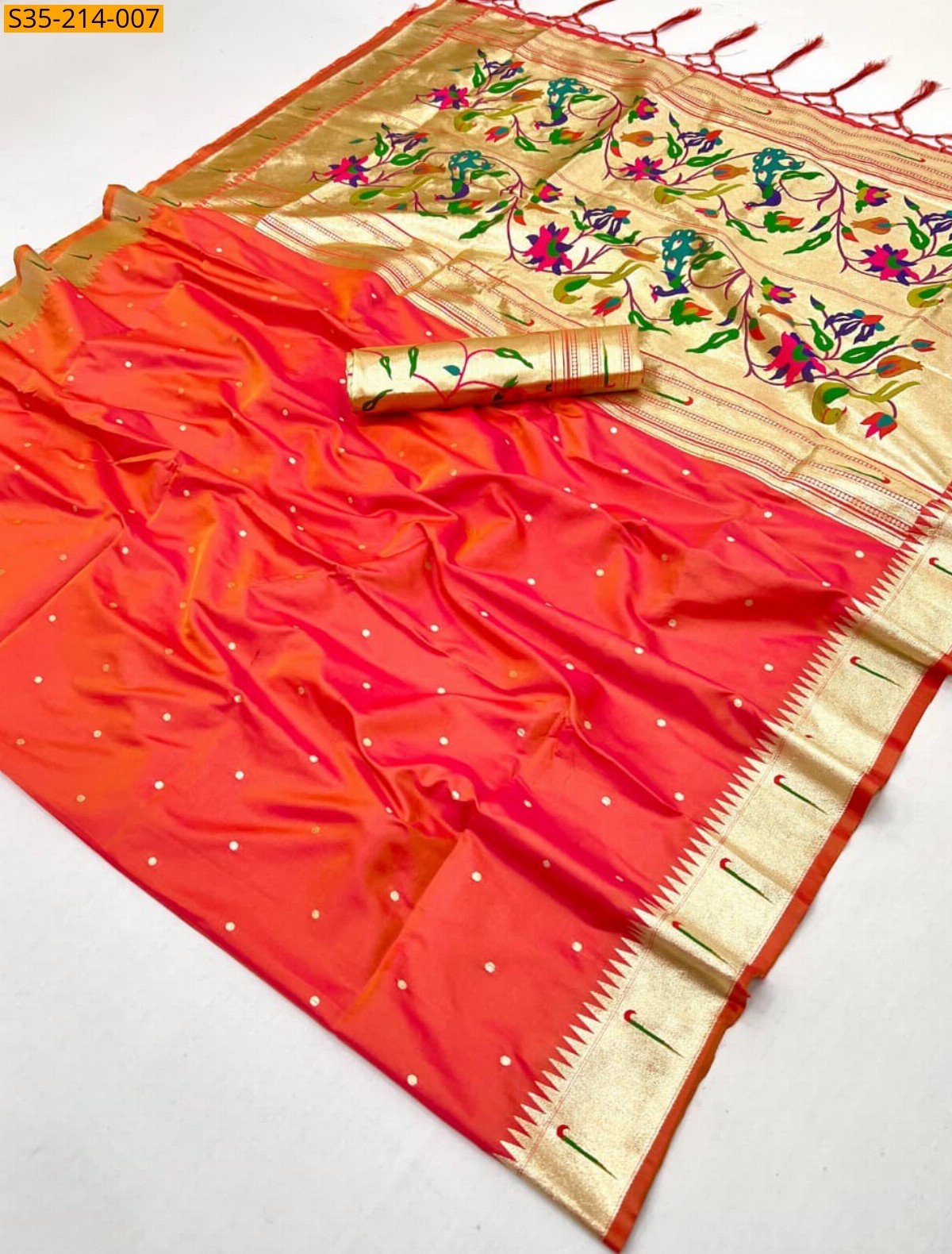 Orange Paithani Soft Silk Sarees