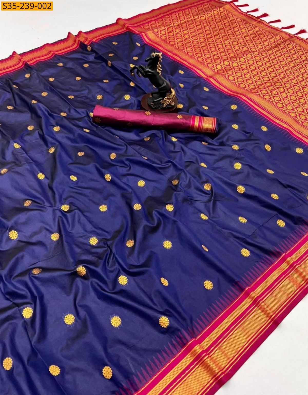 Navy Blue Fancy Kanji Gadwal Silk Sarees