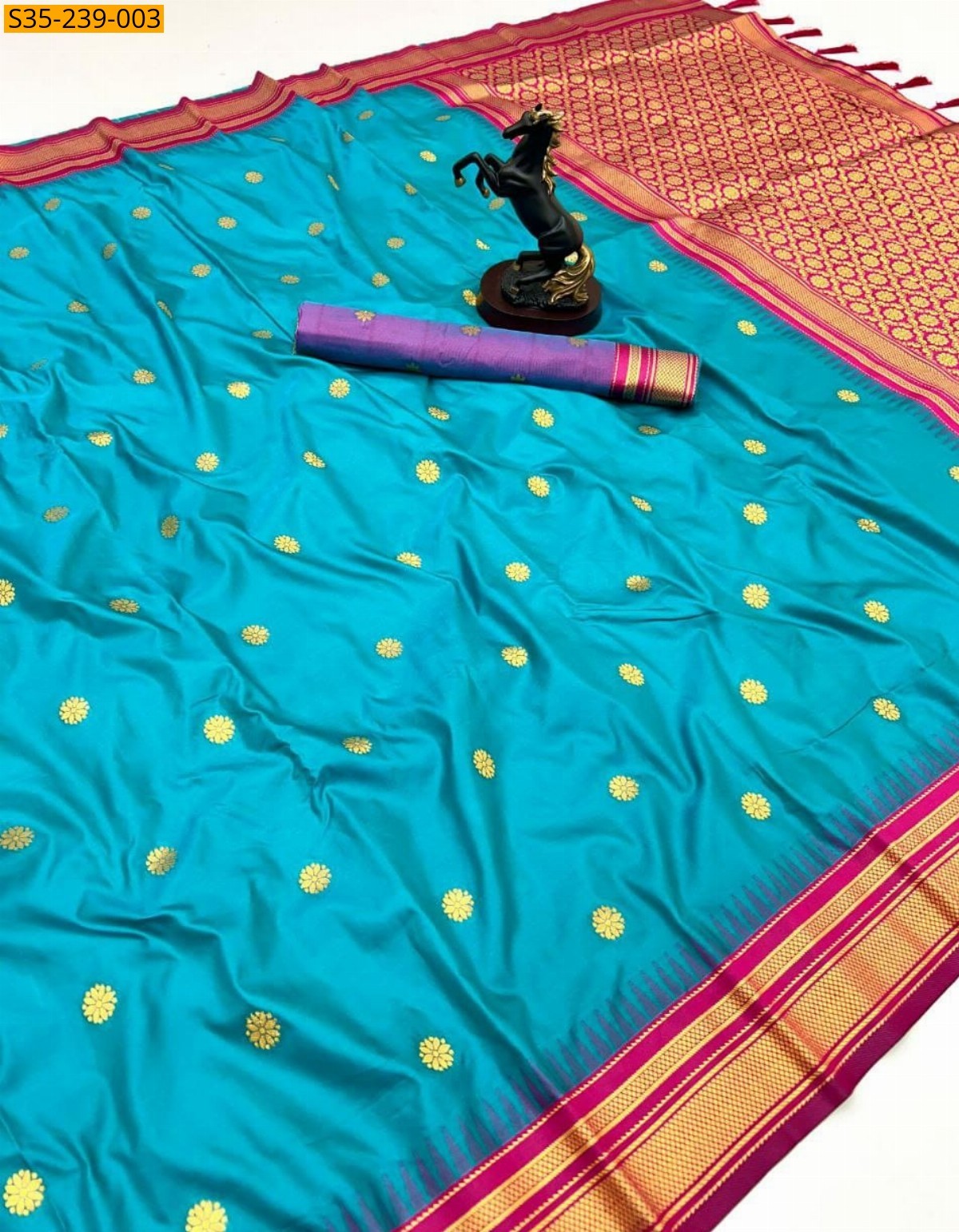Rama Blue Fancy Kanji Gadwal Silk Sarees