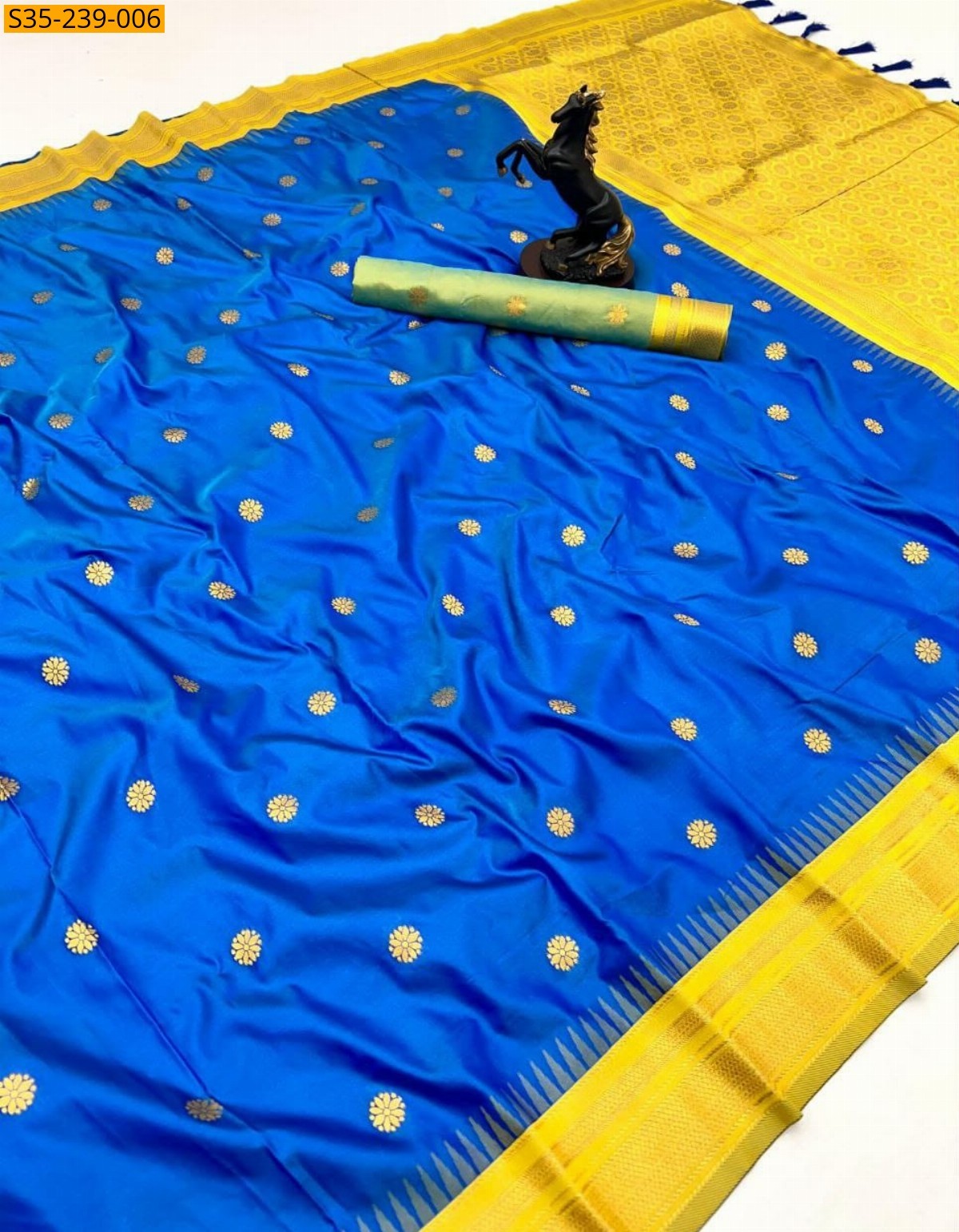 Blue Fancy Kanji Gadwal Silk Sarees