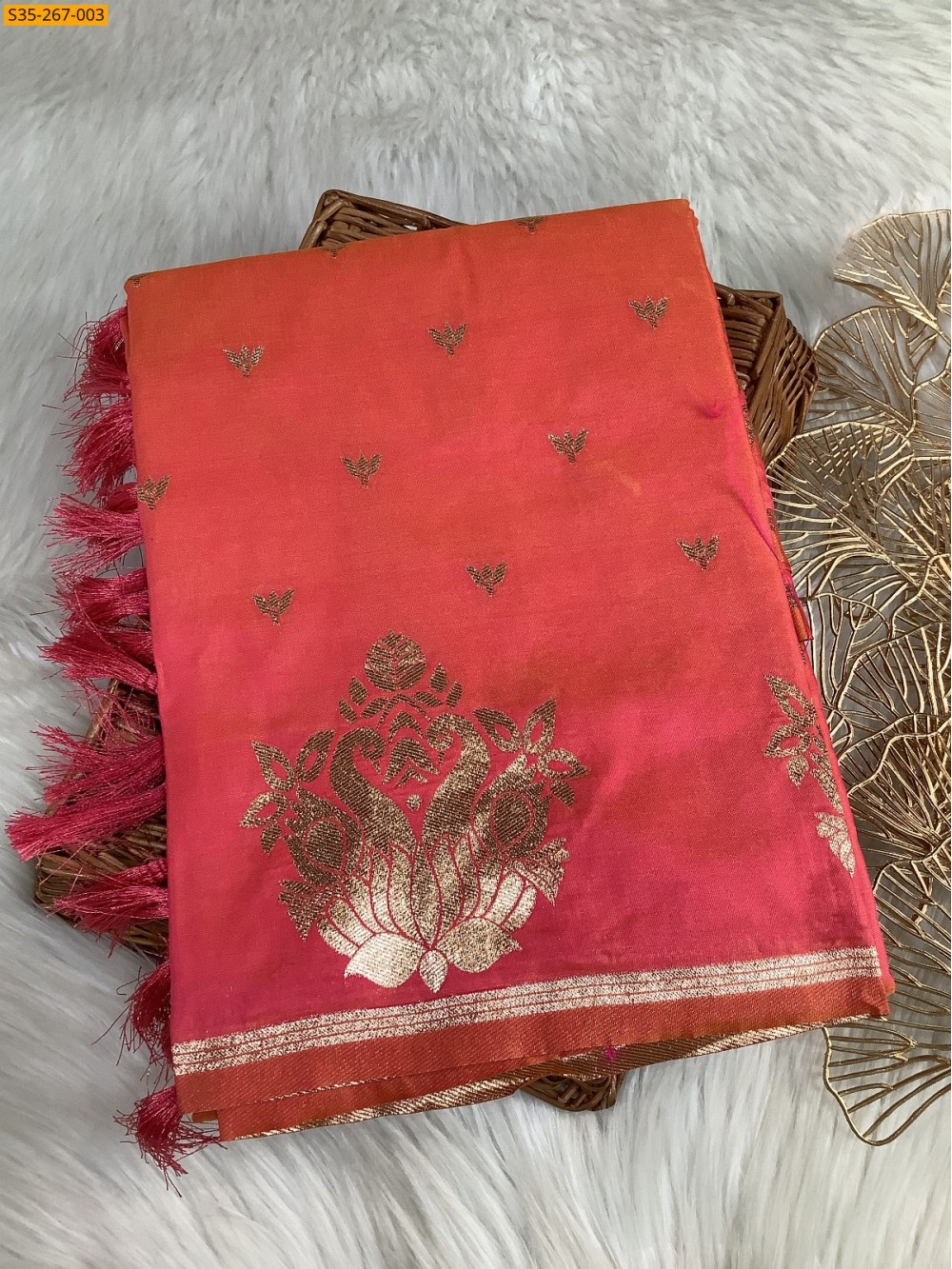 Orange Fancy Banarasi silk saree Orange Fancy Banarasi silk saree