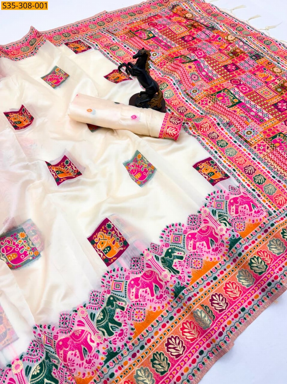 White Fancy Pashmina Kashmiri Sarees