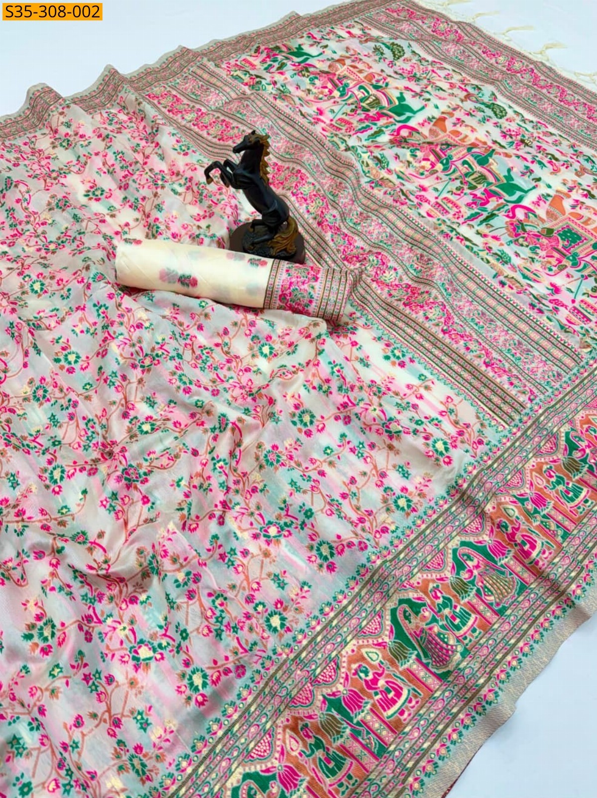 White Fancy Pashmina Kashmiri Sarees