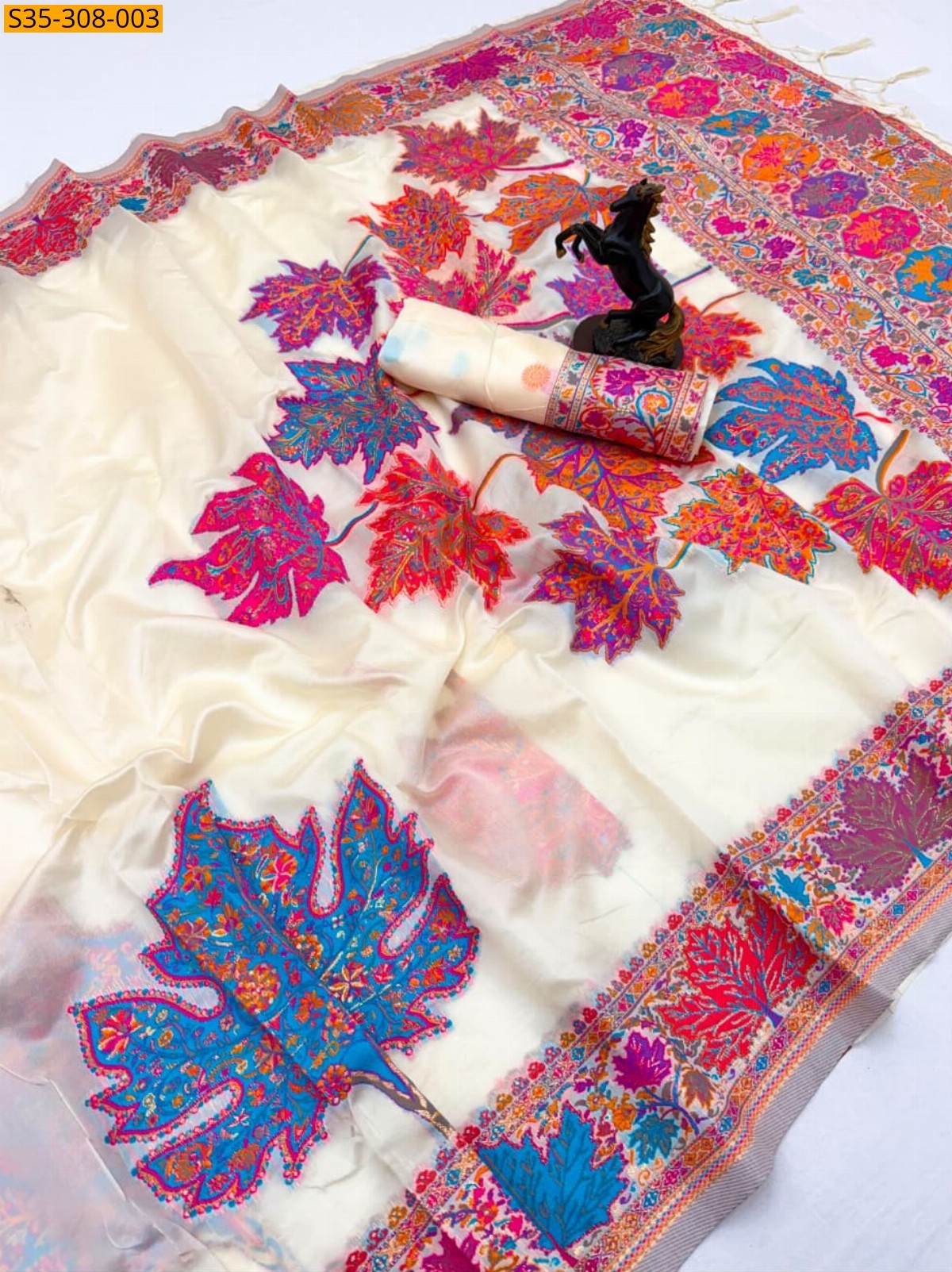 White Fancy Pashmina Kashmiri Sarees