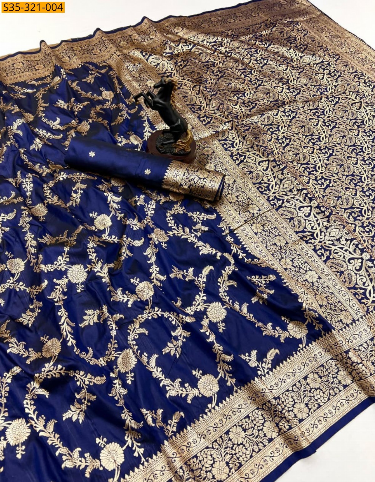 Blue Banarasi soft silk saree