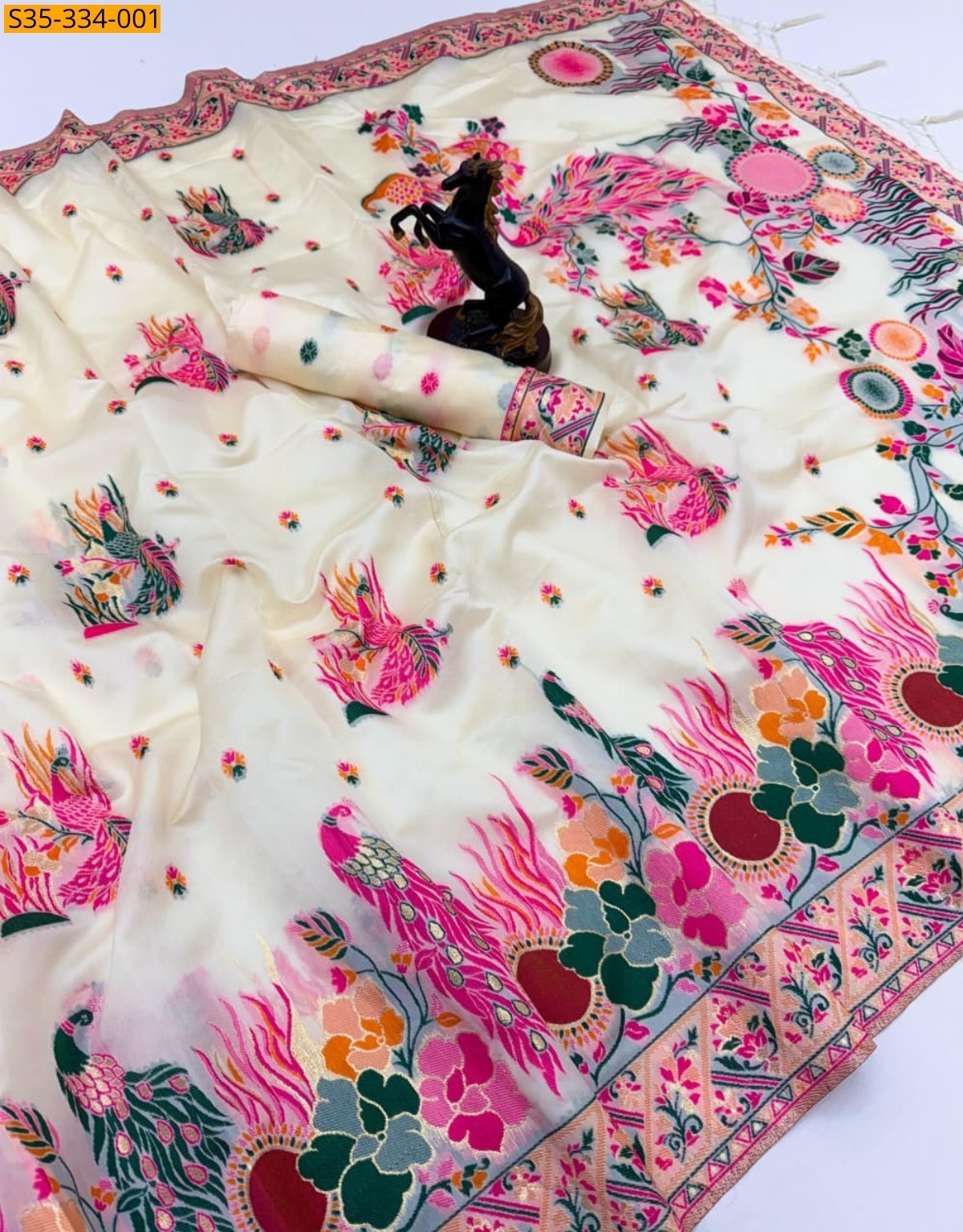 White Fancy Pashmina Kashmiri Sarees
