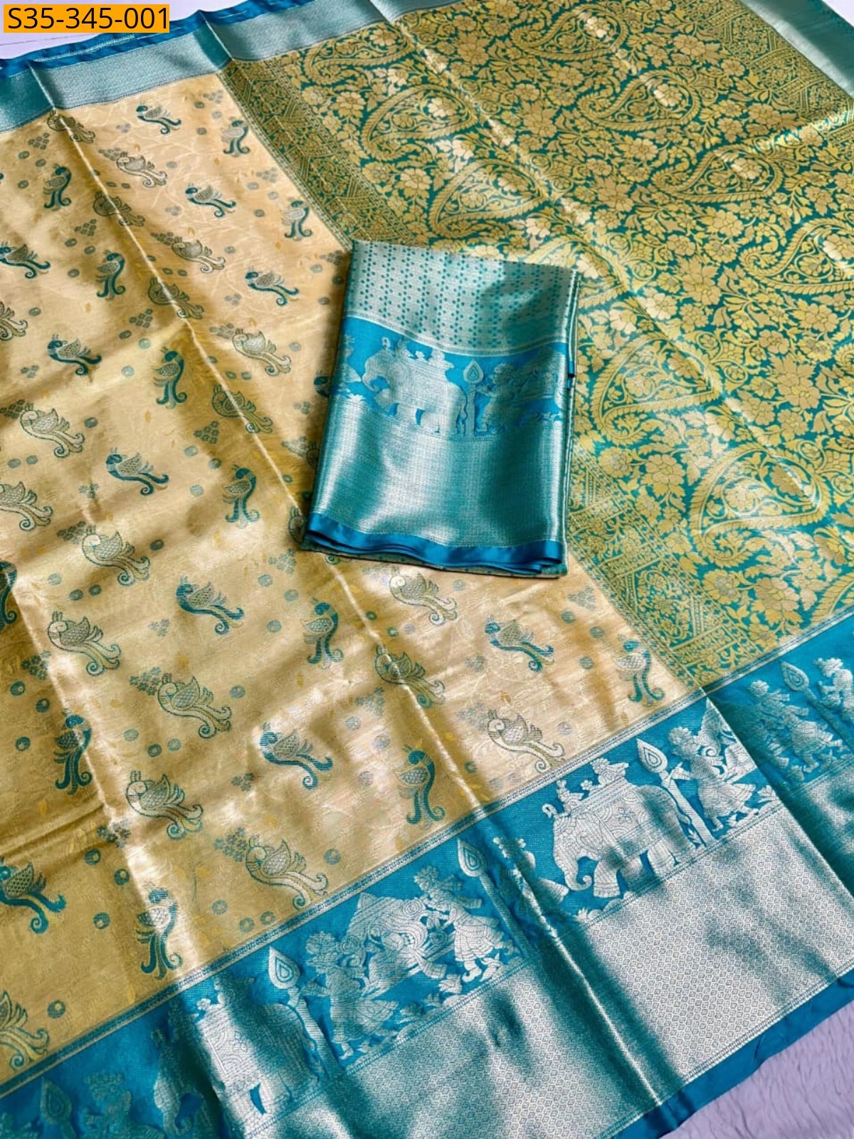 Yellow Fancy Kanjivaram silk saree