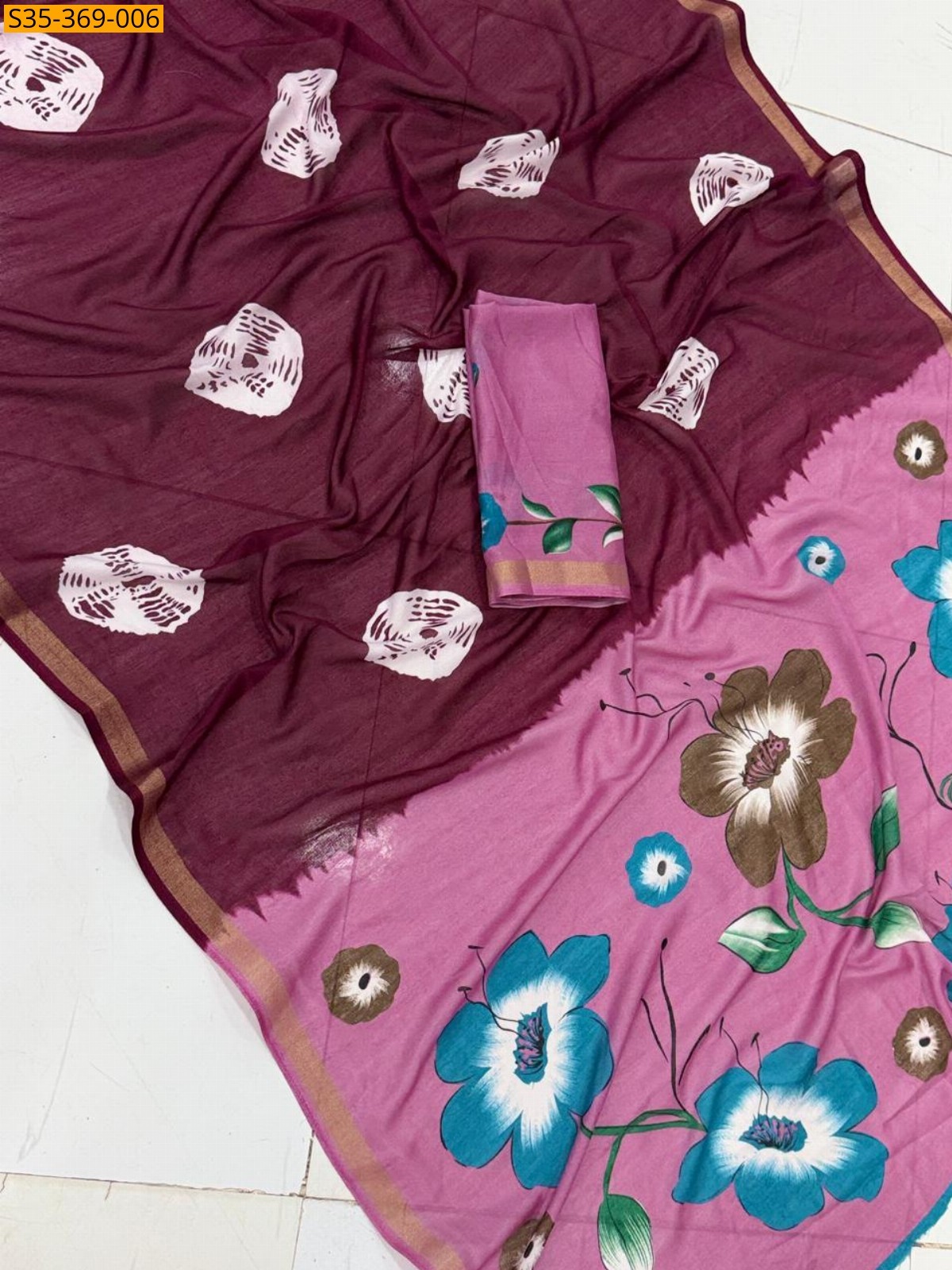 Fancy Linen Saree - Maroon