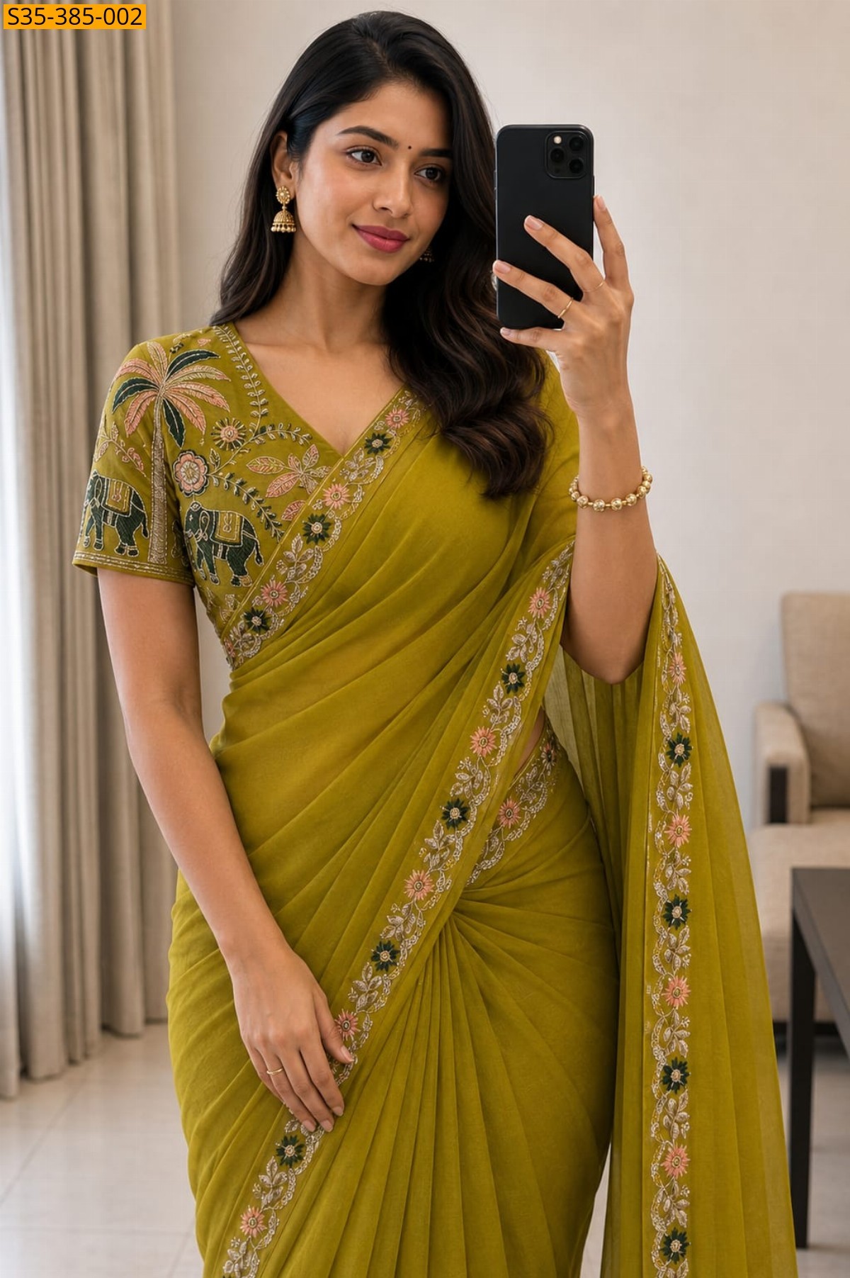 Neon Fancy Star Georgette Saree