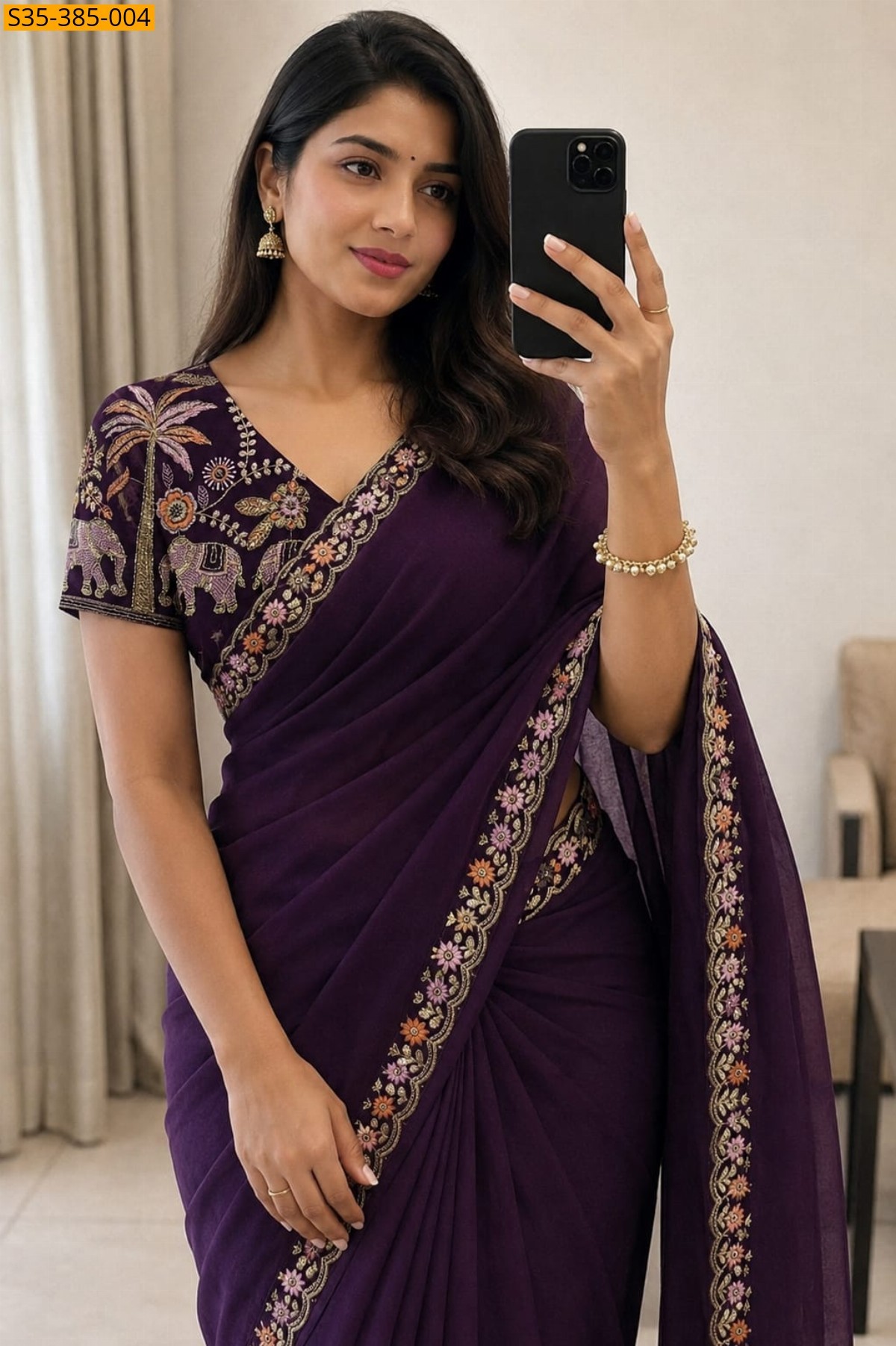 Wine Fancy Star Georgette Saree