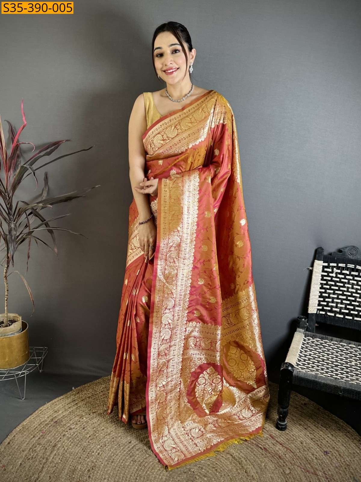 Orange Fancy banarasi silk saree saree