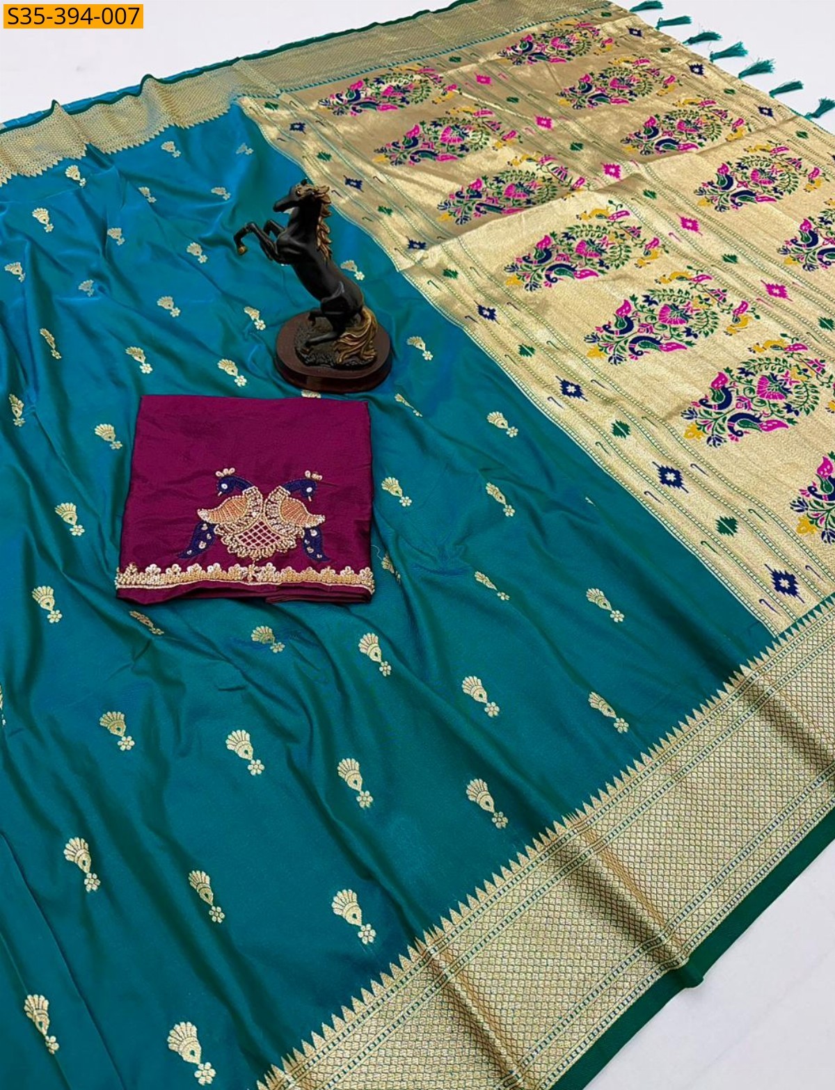 Blue Fancy Soft Silk Paithani saree