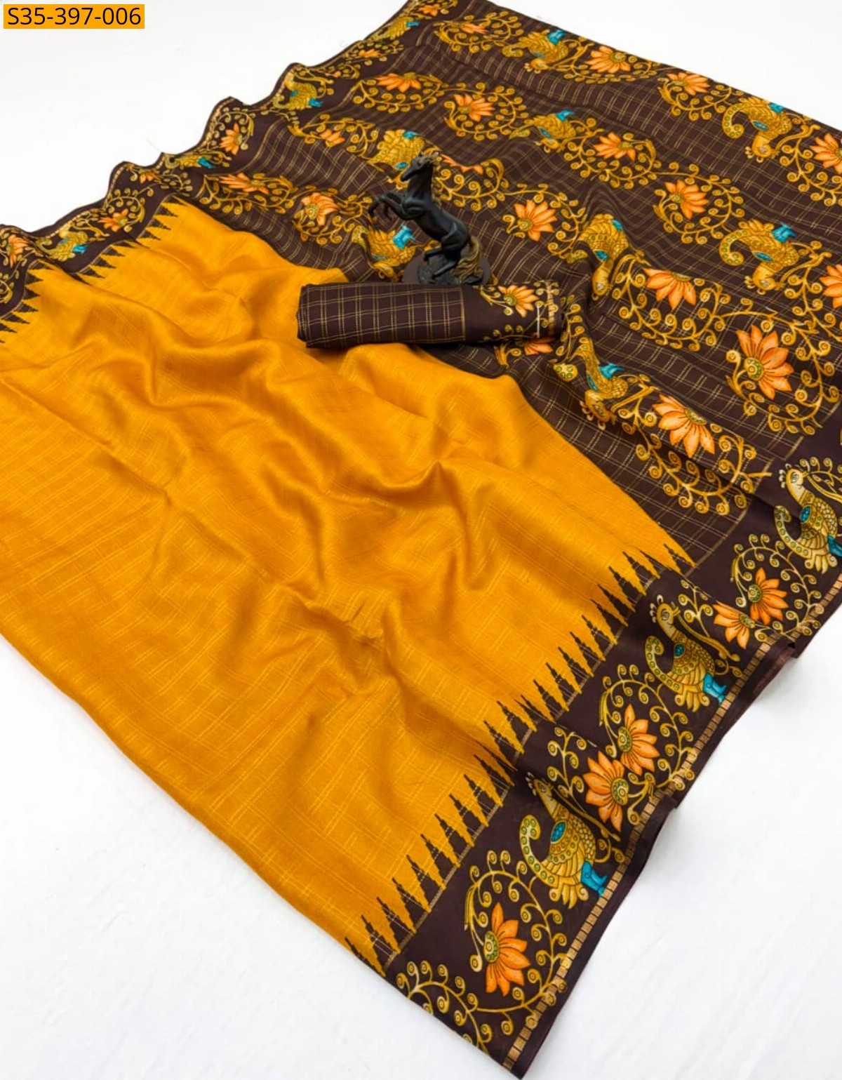 Yellow Fancy Spice Silk Saree