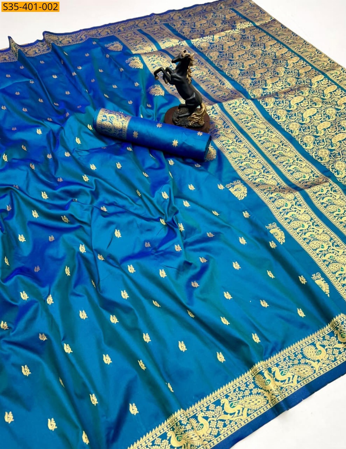 Peacock Blue Fancy Soft Silk Weaving Sarees