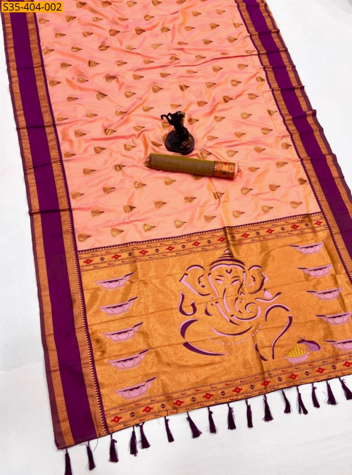 Peach Fancy Soft Silk Modak Paithani Sarees