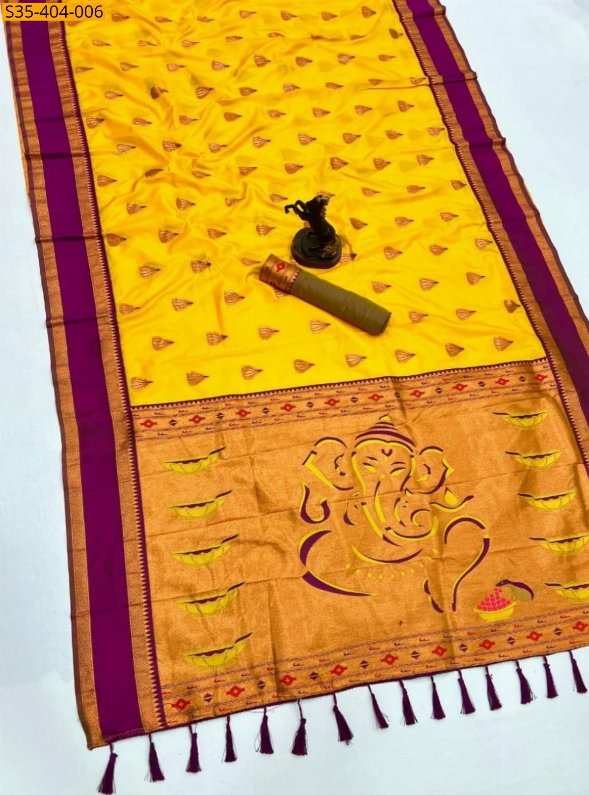 Yellow Fancy Soft Silk Modak Paithani Sarees