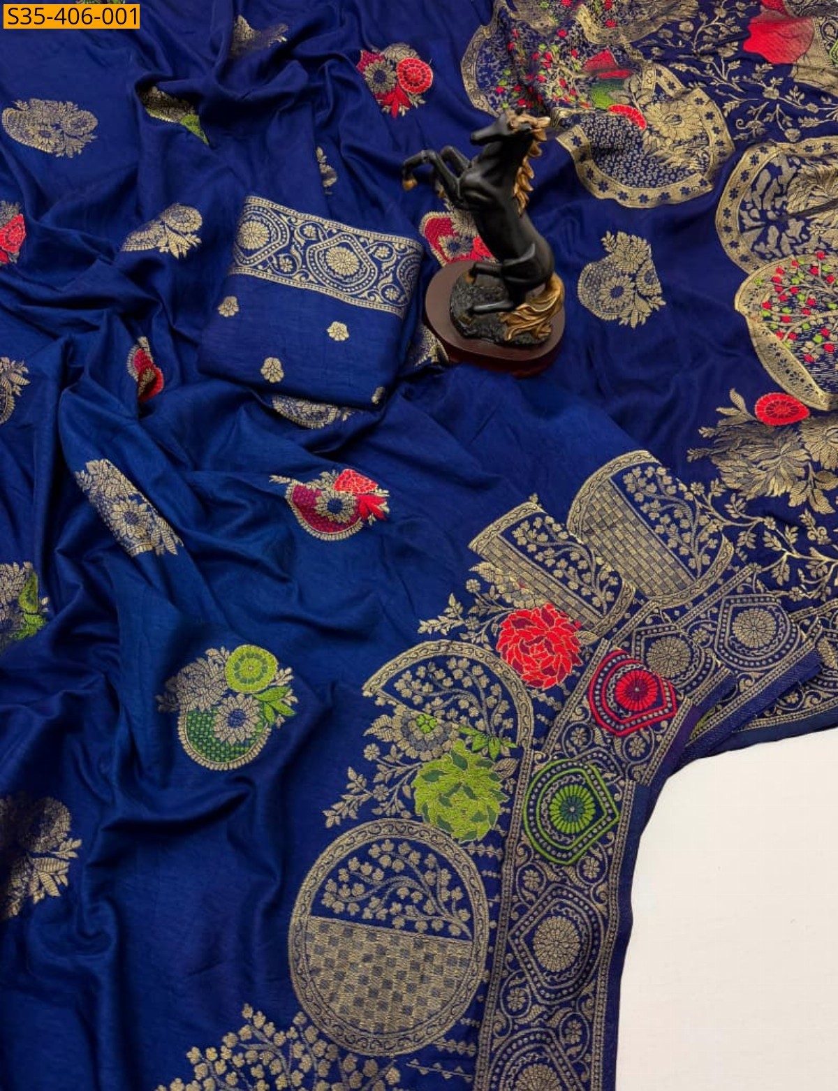 Blue Fancy Soft Banarasi Khadi Georgette Silk Sarees