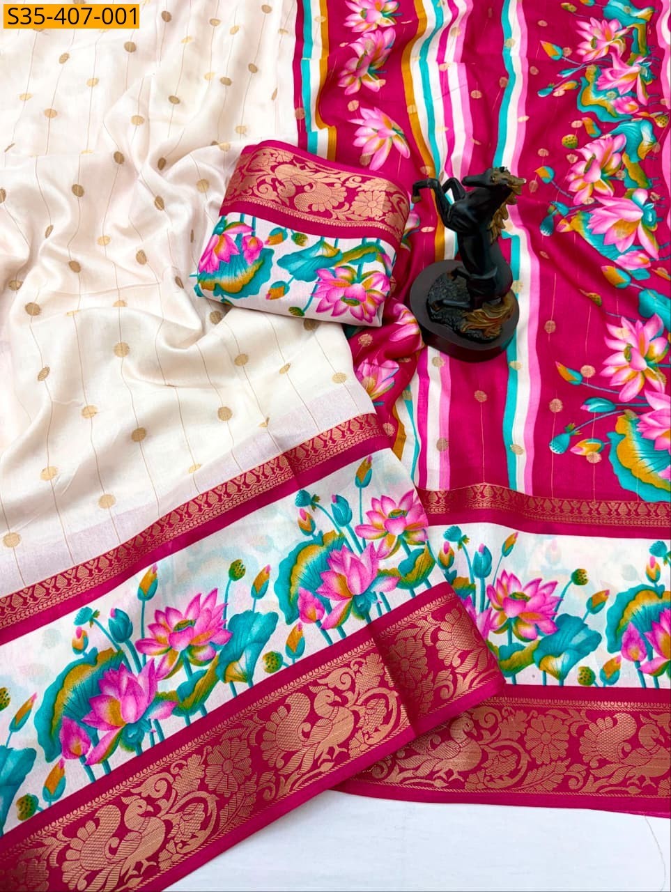White Fancy Dola Silk Saree