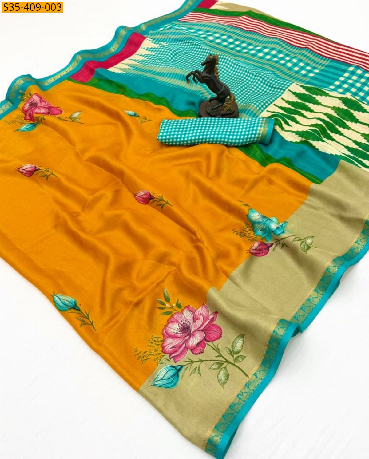 Mustard Fancy Dola Silk Saree