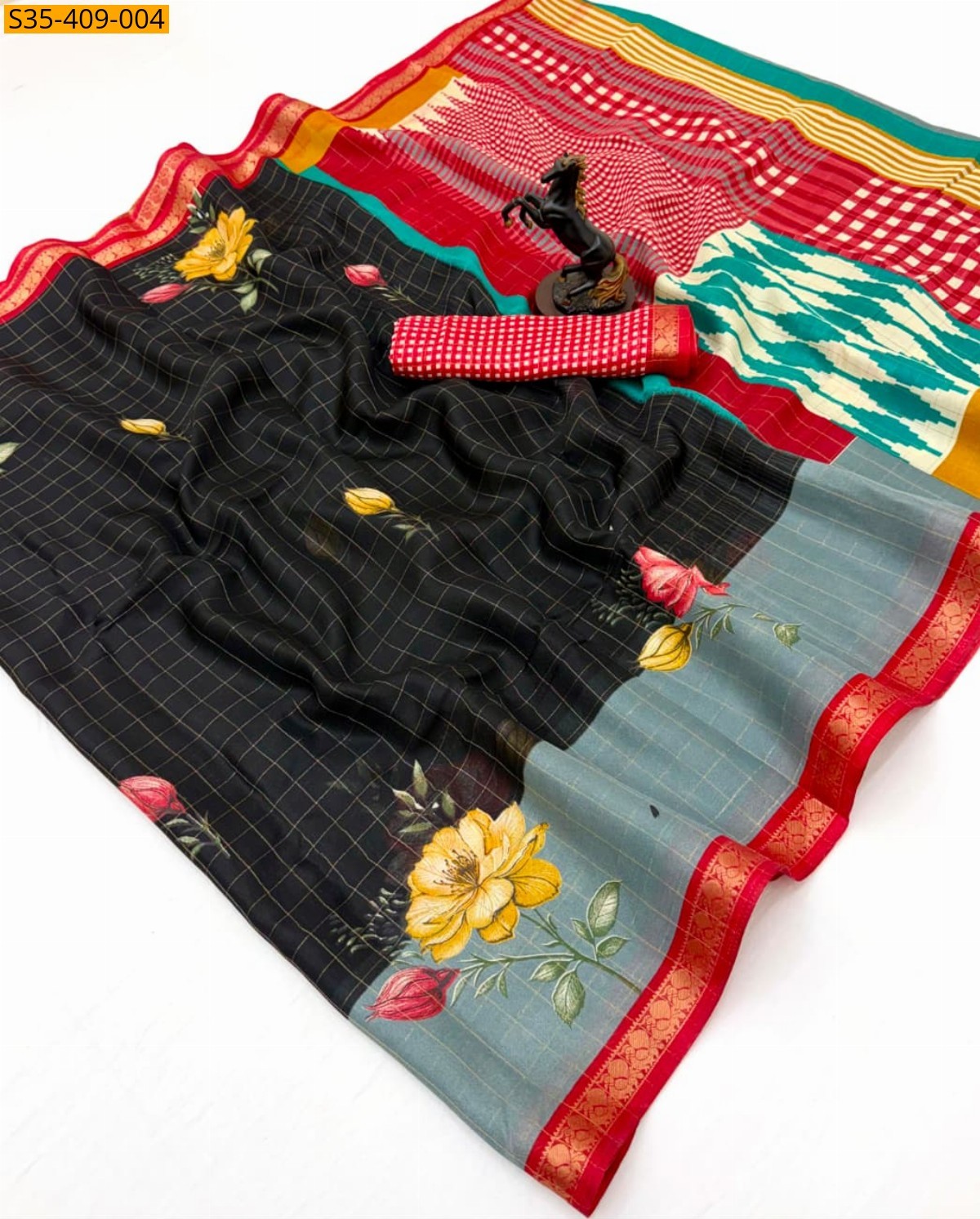 Black Fancy Dola Silk Saree