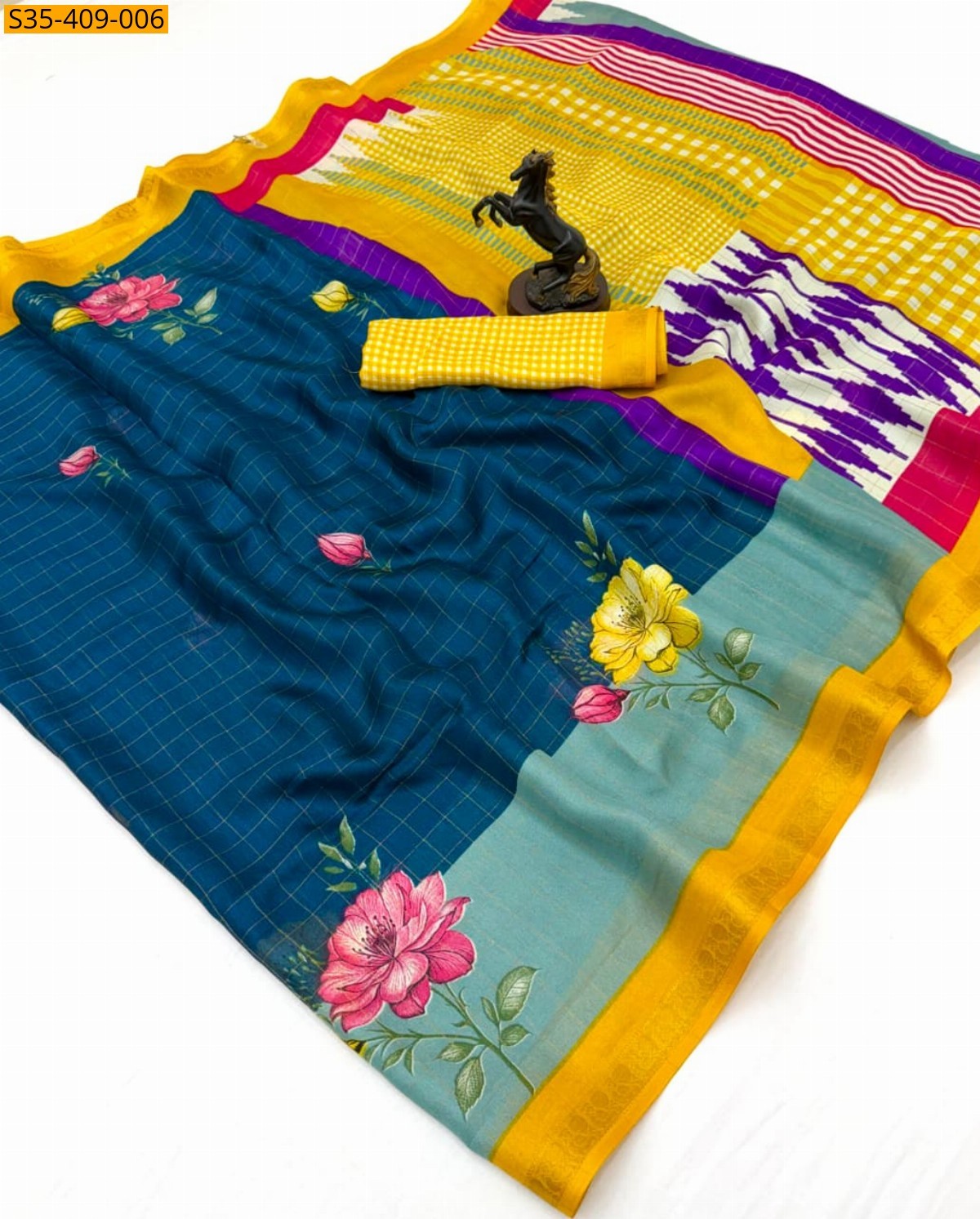 Navy blue Fancy Dola Silk Saree