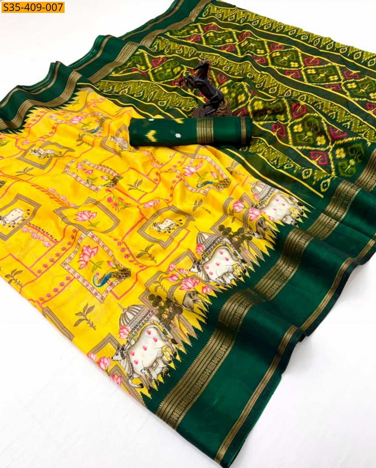 Yellow Fancy Dola Silk Saree