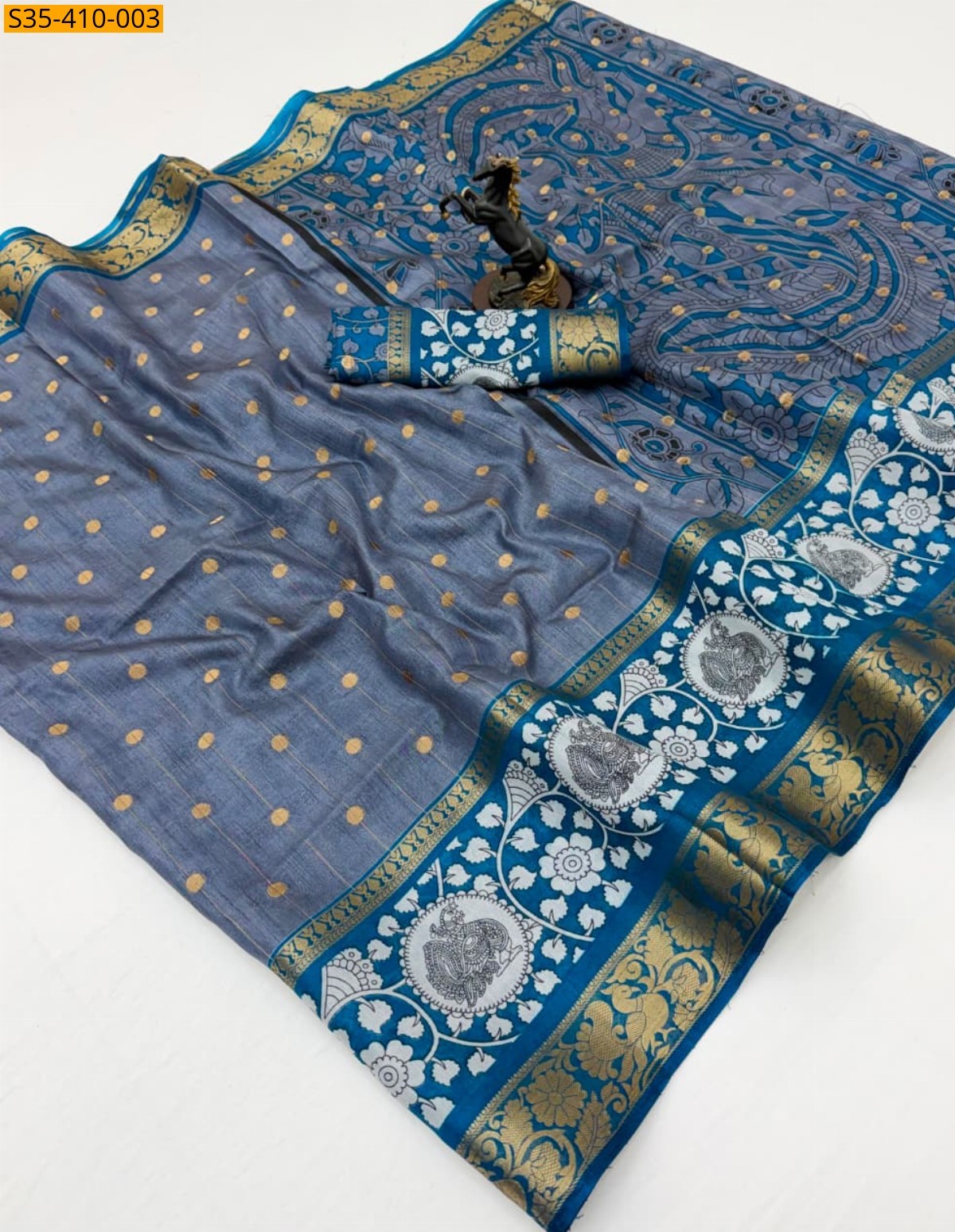 Blue Fancy Tussar Silk Saree