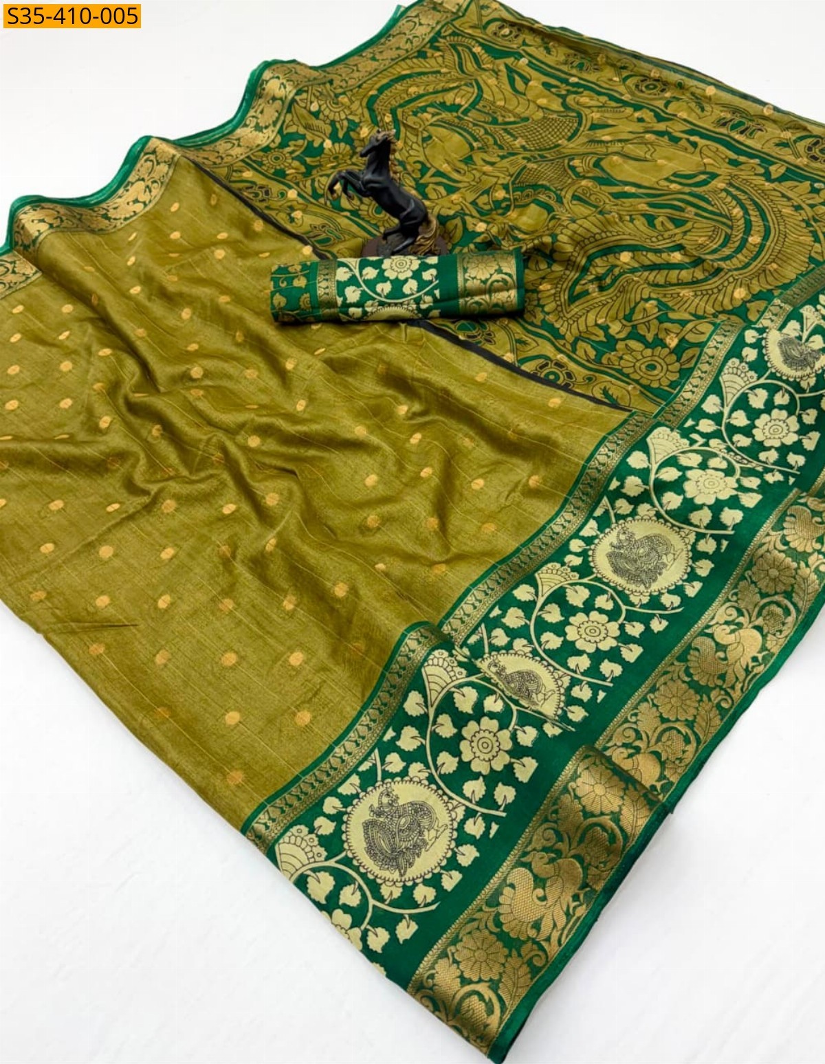 Mehendi Green Fancy Tussar Silk Saree