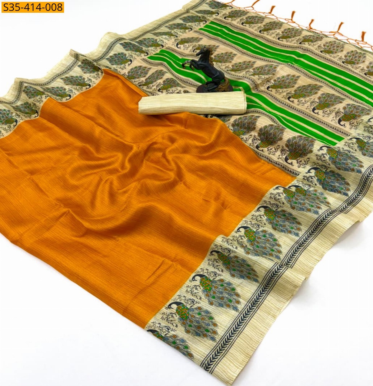 Orange Fancy Khadi Cotton Saree