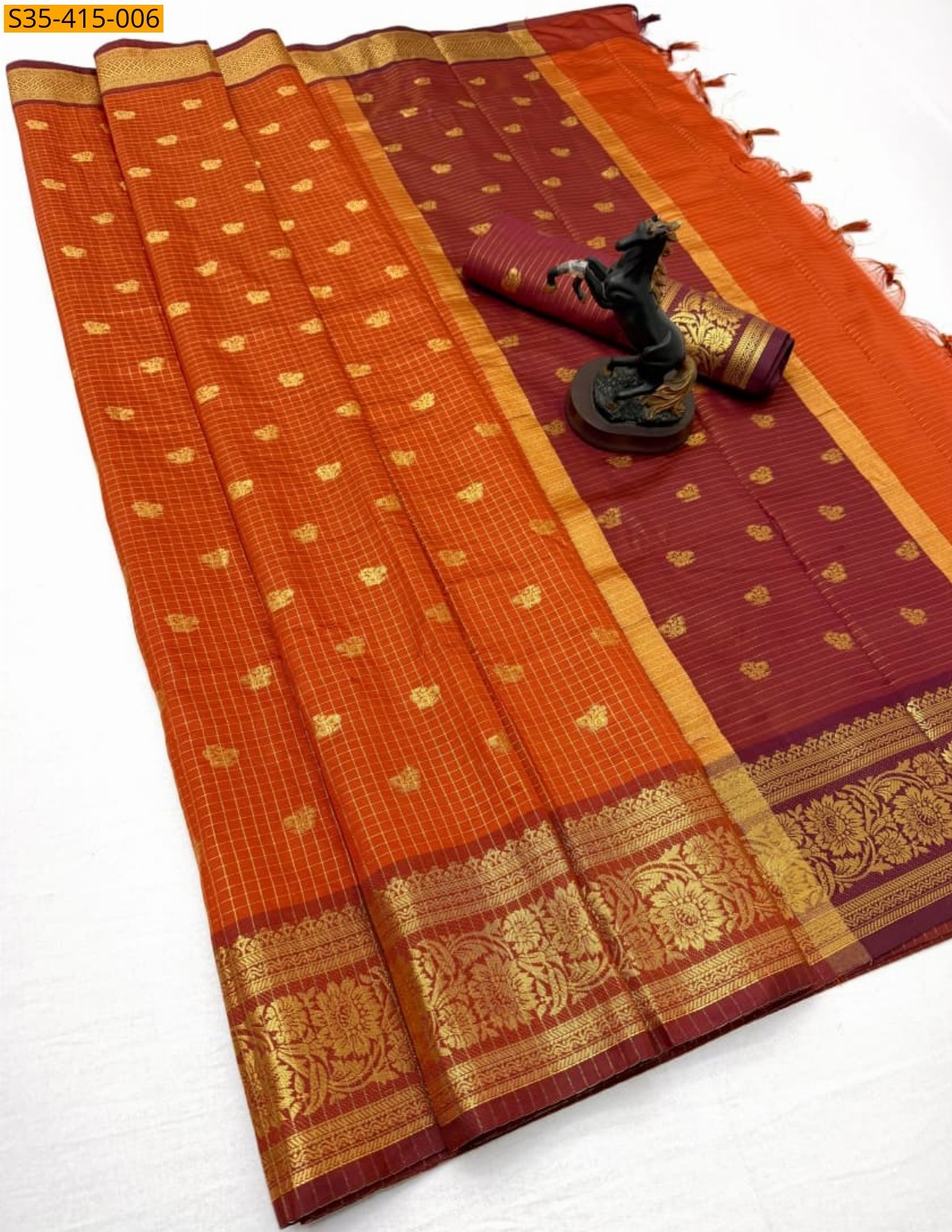 Orange Fancy Banarasi Katan Silk Saree