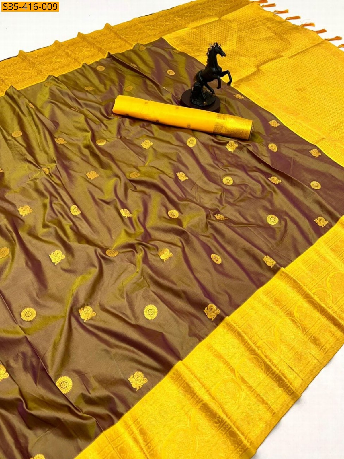 Brown Fancy Soft Silk Saree