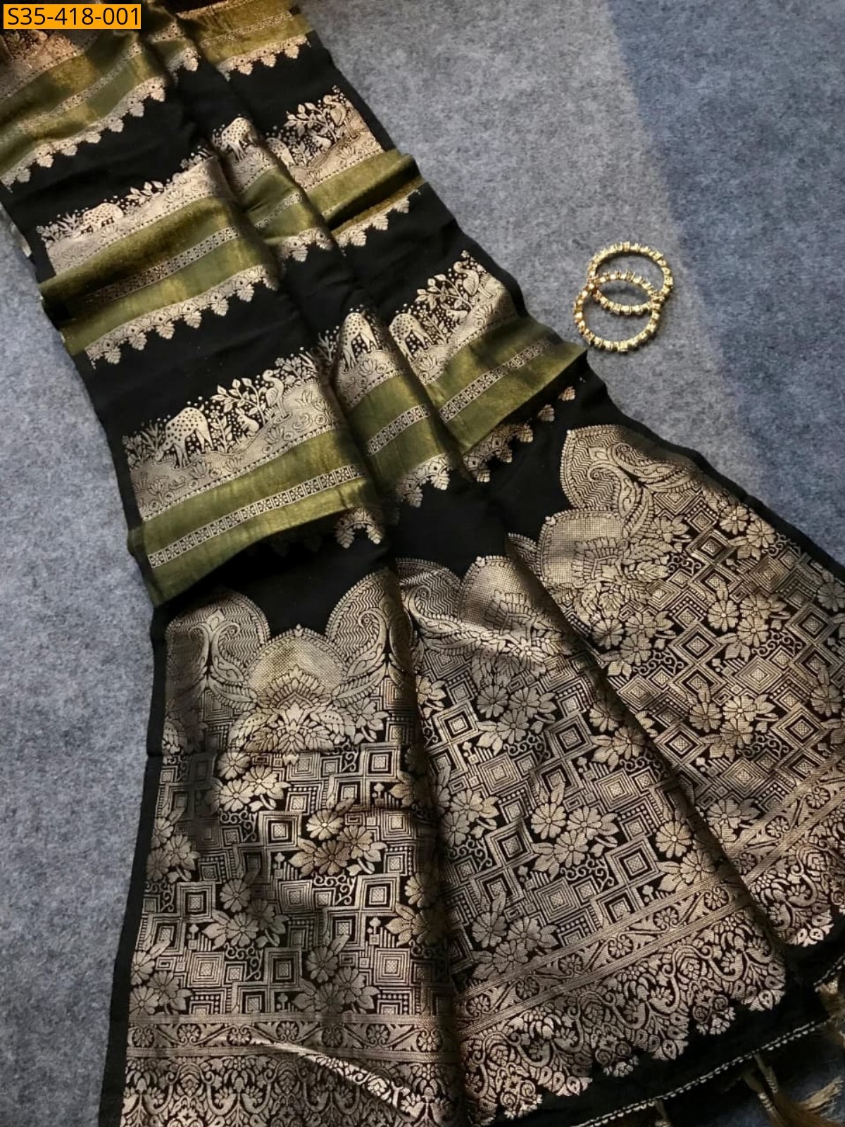 Black Fancy  Crepe Khadi Tissue Paithani Silk Saree